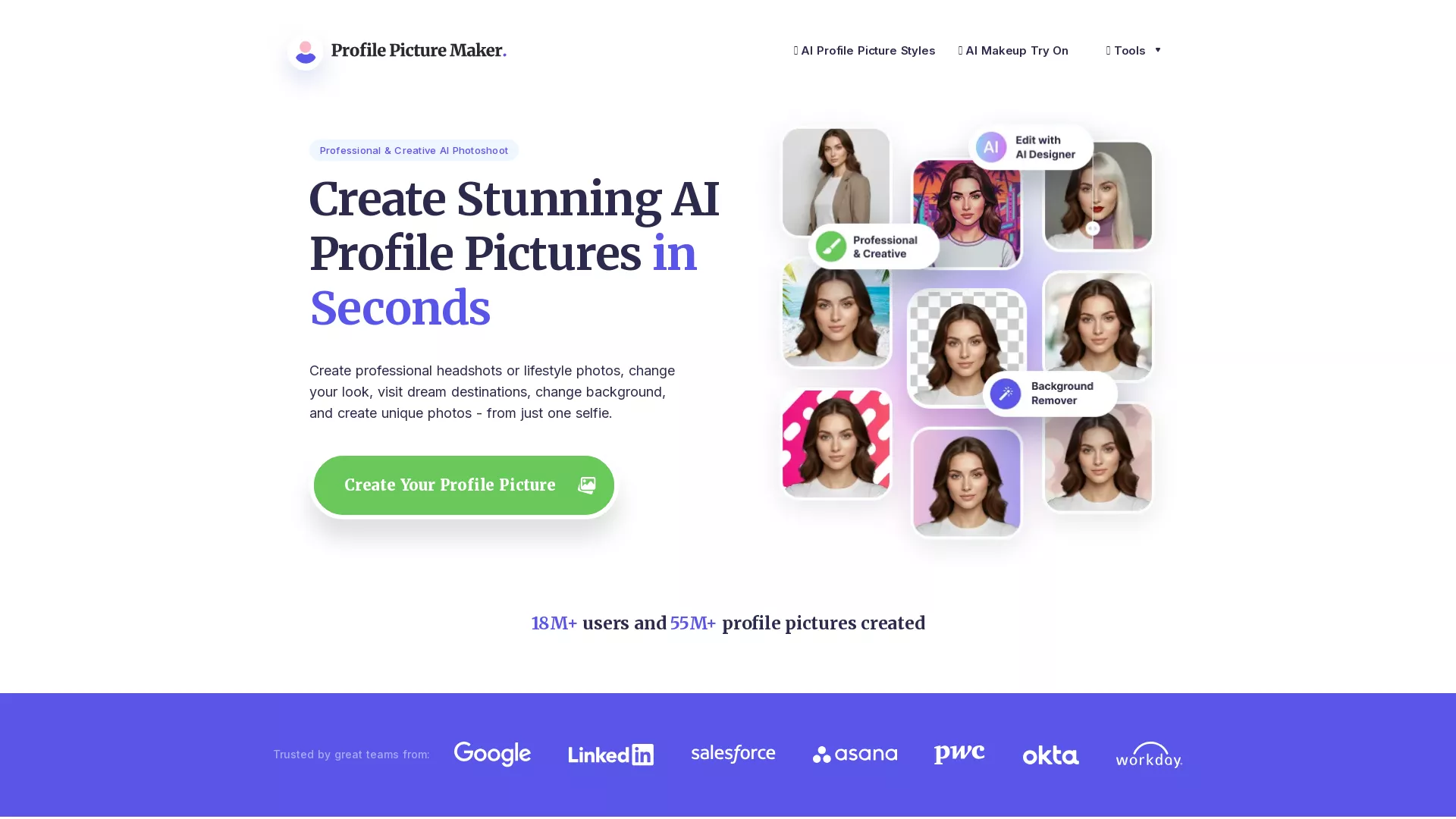 Profile Pic Maker - Studio Quality AI Profile Pictures Website Screenshot