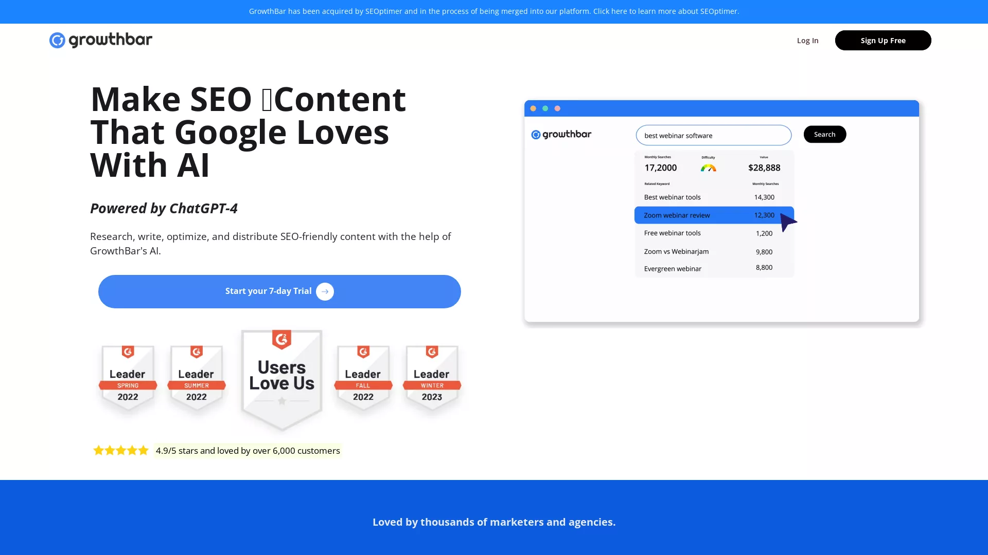 GrowthBar - AI SEO Content Creator Website Screenshot