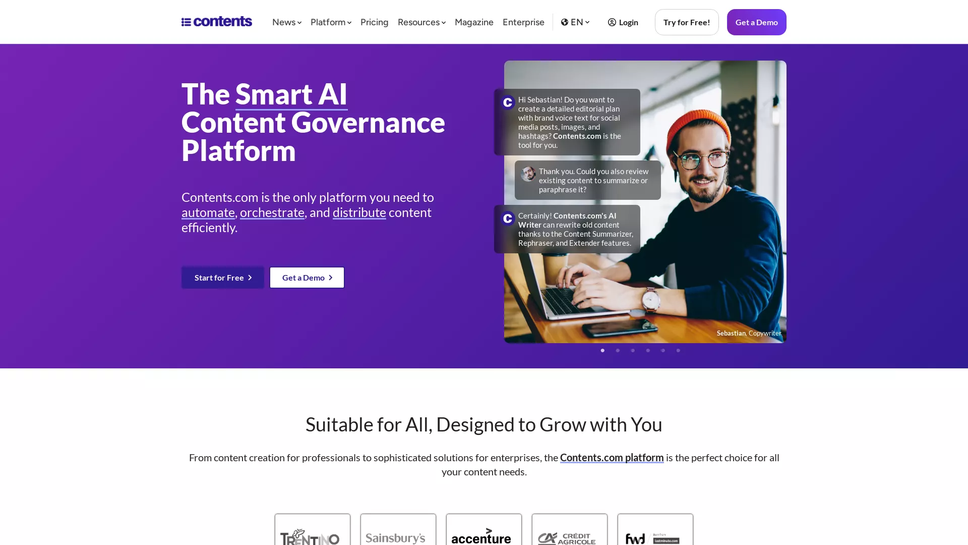 Contents - AI Content Generation Platform Website Screenshot