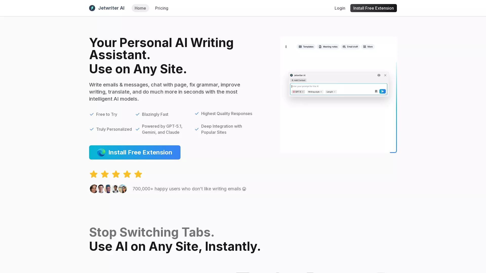 Jetwriter - AI Writing Assistant Website Screenshot