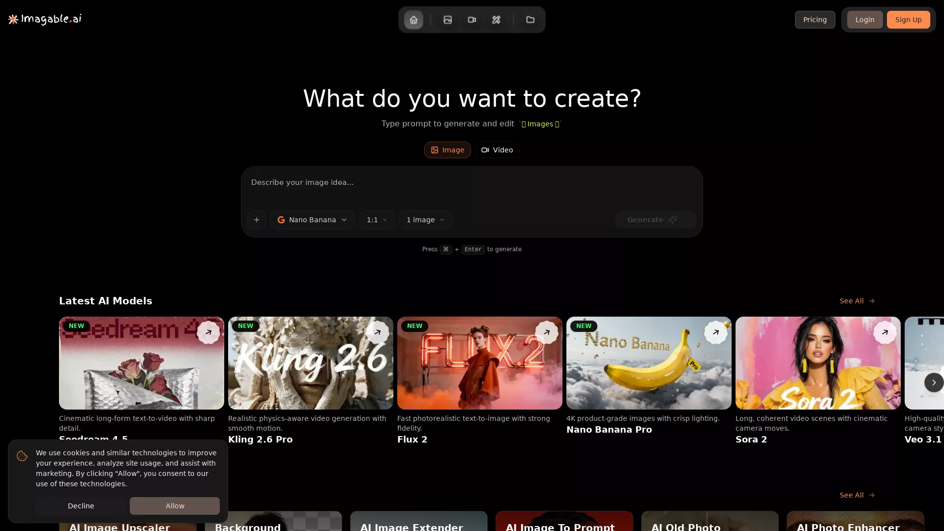 ImagableAIImageToVideo - AI Creativity Tool Website Screenshot
