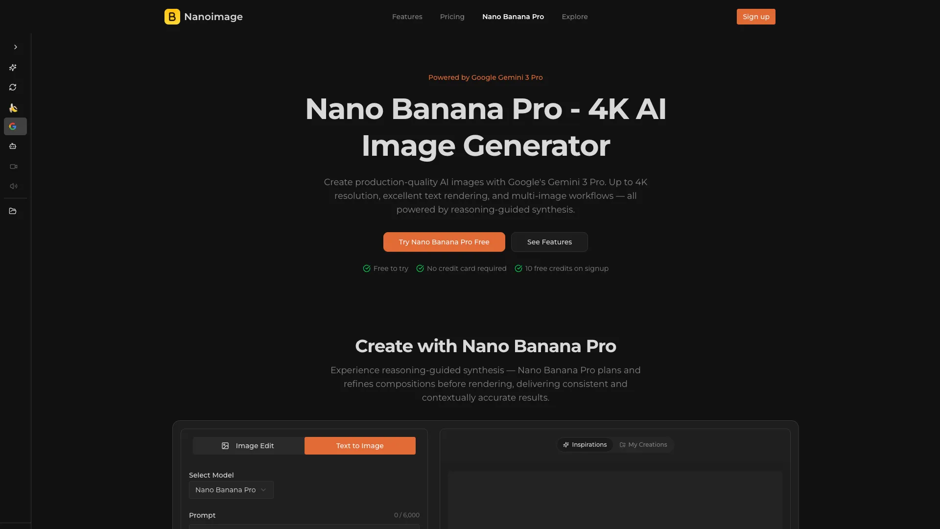 NanoBananaPro - AI Image Generation Tool Website Screenshot