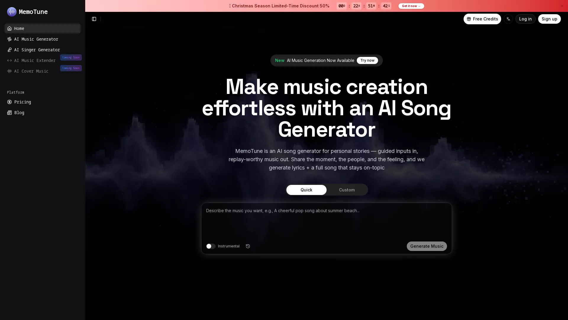 MemoTune - AI Music Generation Website Screenshot