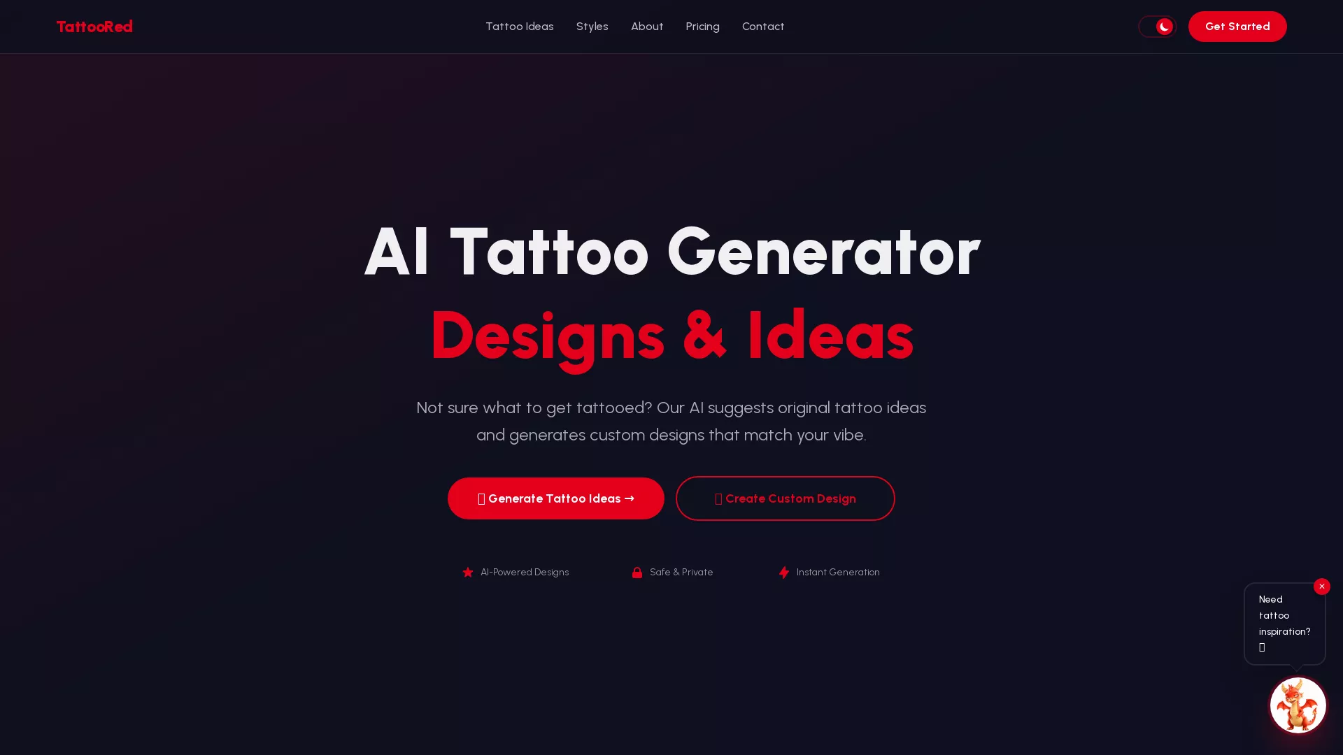 TattooRed - AI Tattoo Design Platform Website Screenshot