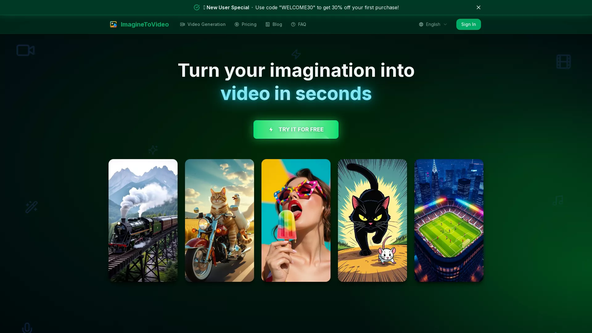ImagineToVideo - AI Video Generation Website Screenshot