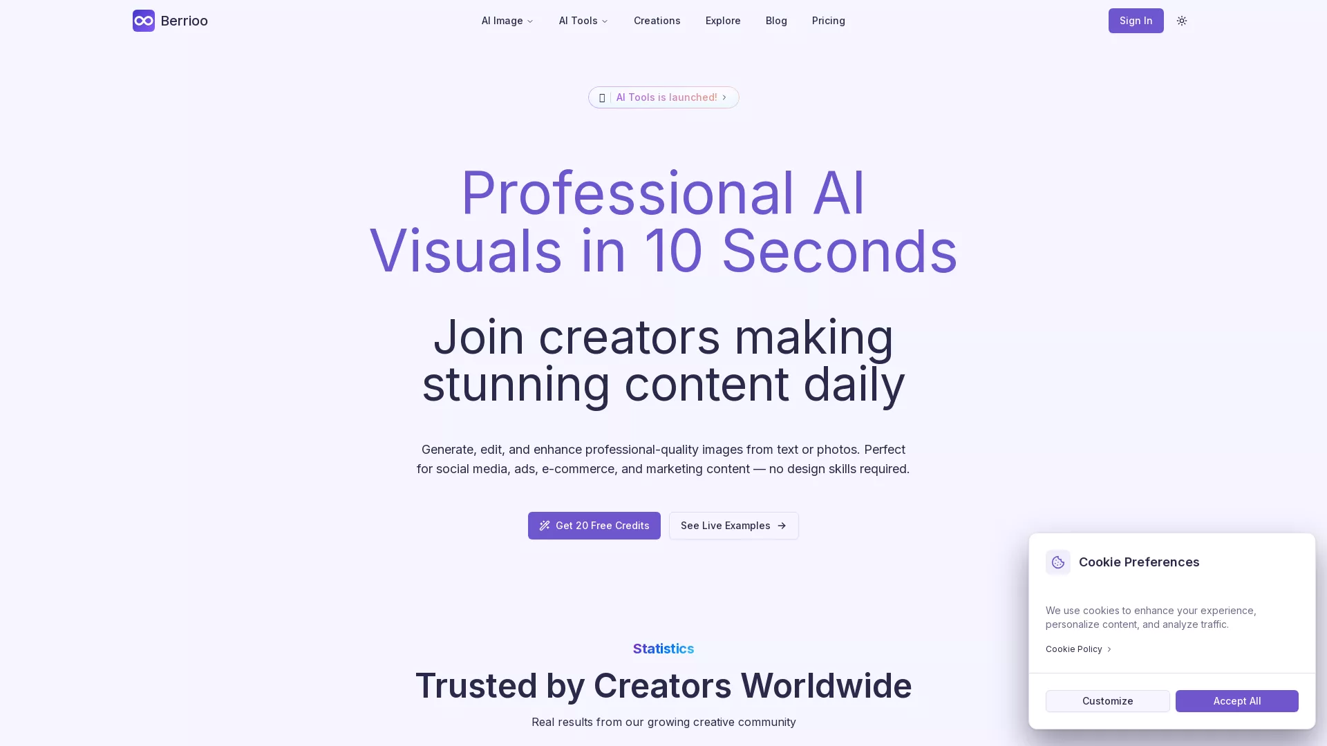 Berrioo - AI Image Generation And Enhancement Website Screenshot
