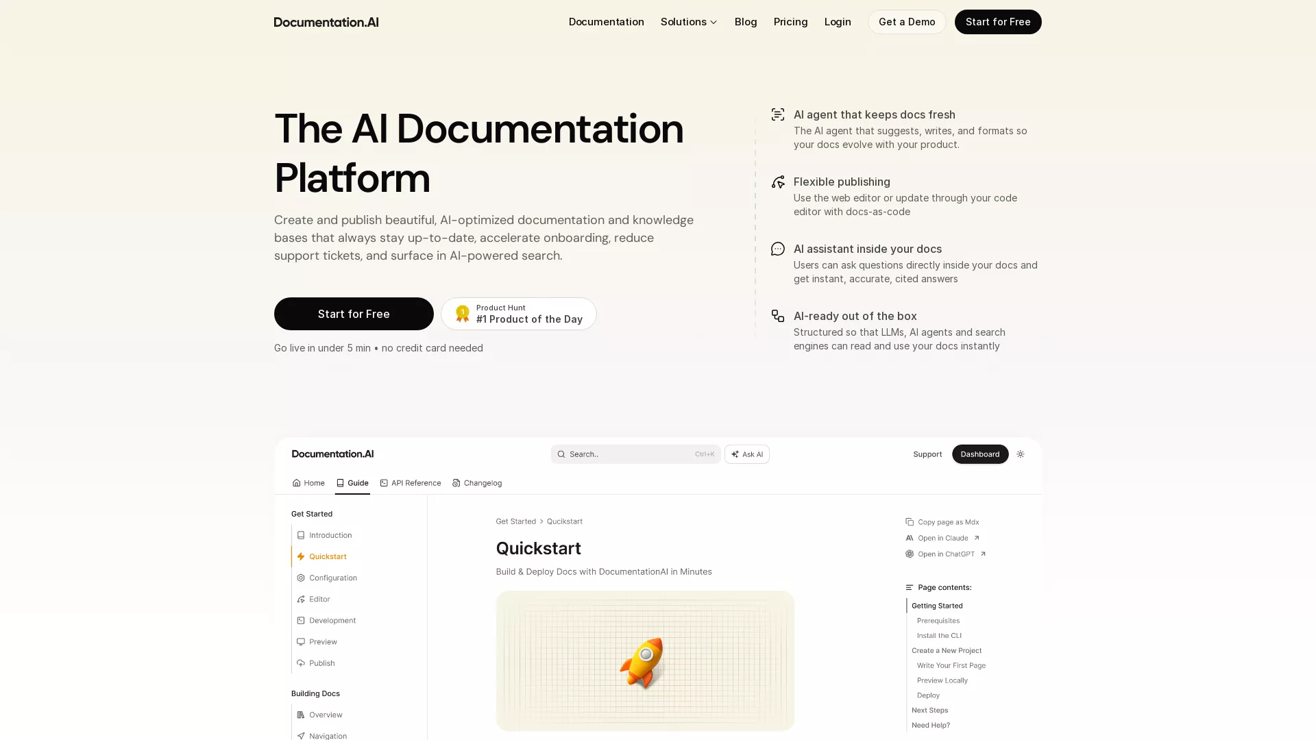 DocumentationAI - AI Documentation Platform Website Screenshot