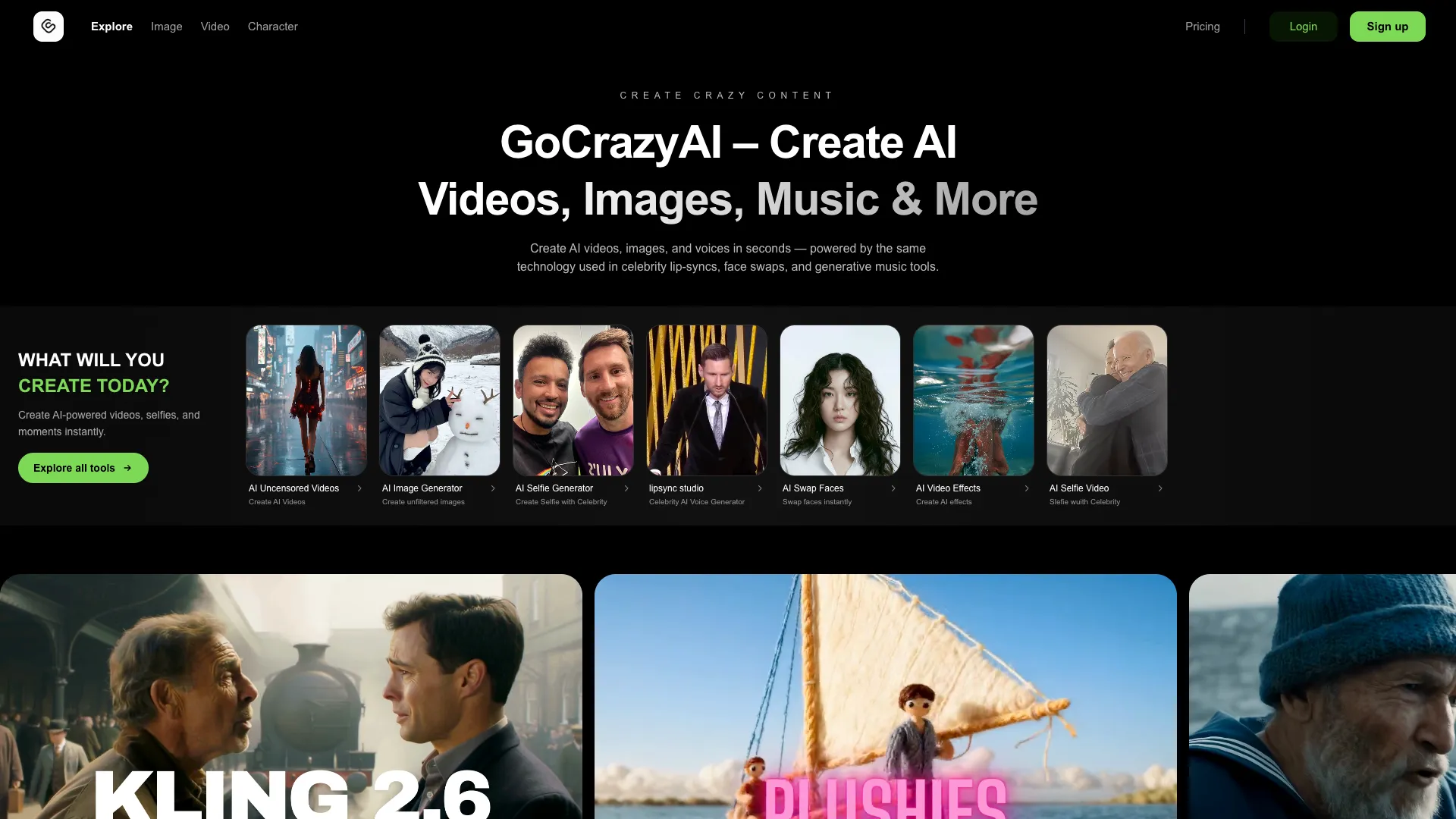 GoCrazyAI - AI Video Generation Website Screenshot