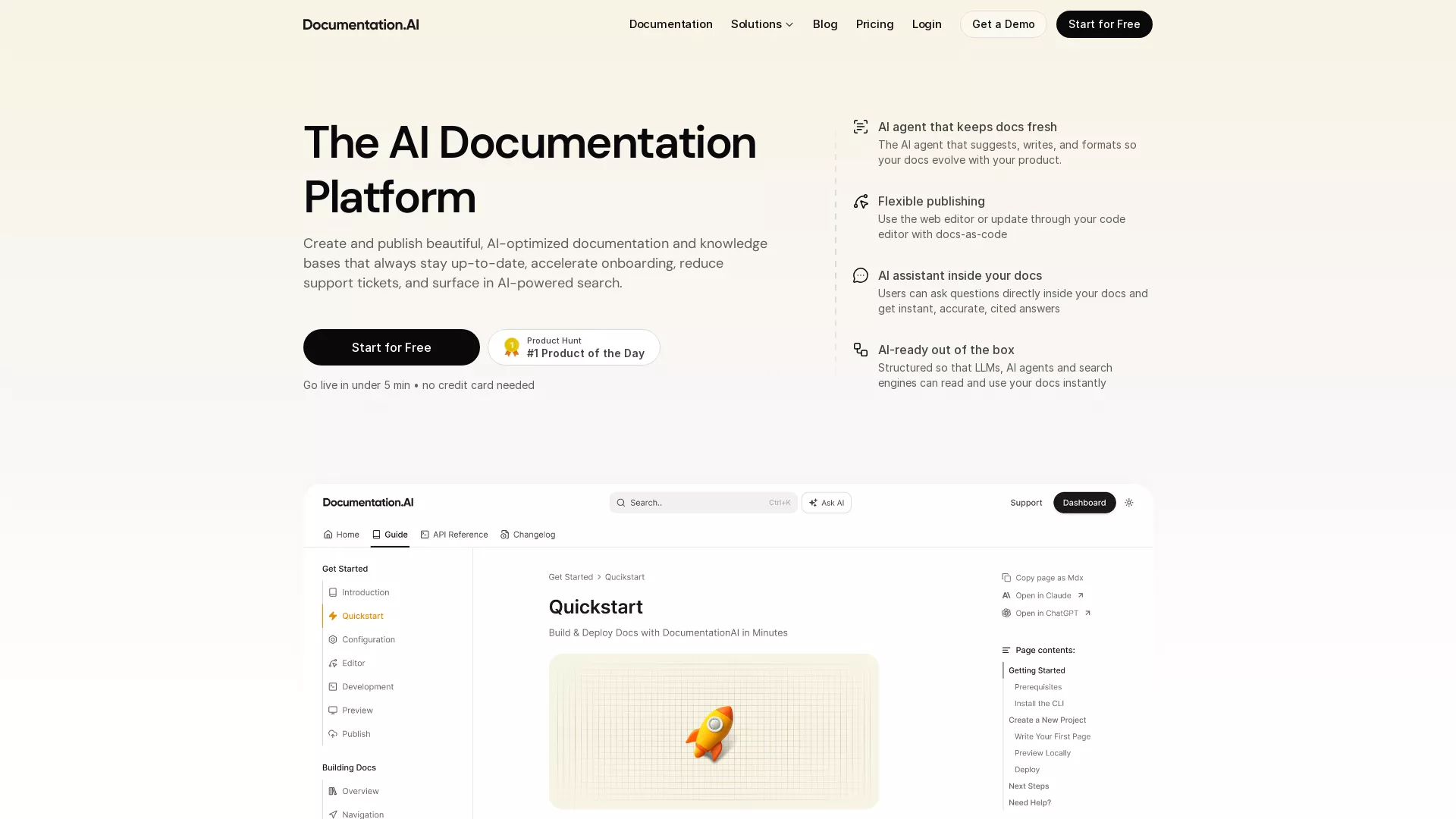 DocumentationAI - AI Documentation Platform Website Screenshot