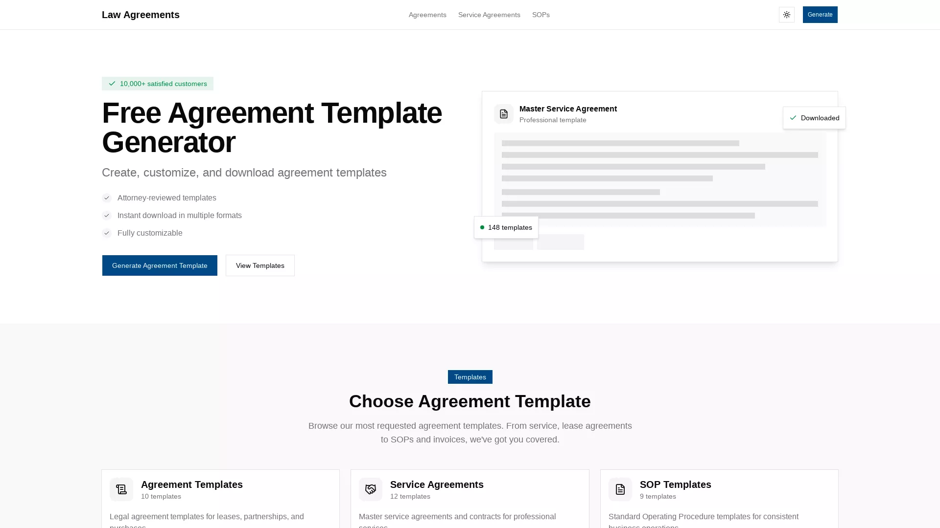LawAgreements - Legal Document Generator Website Screenshot