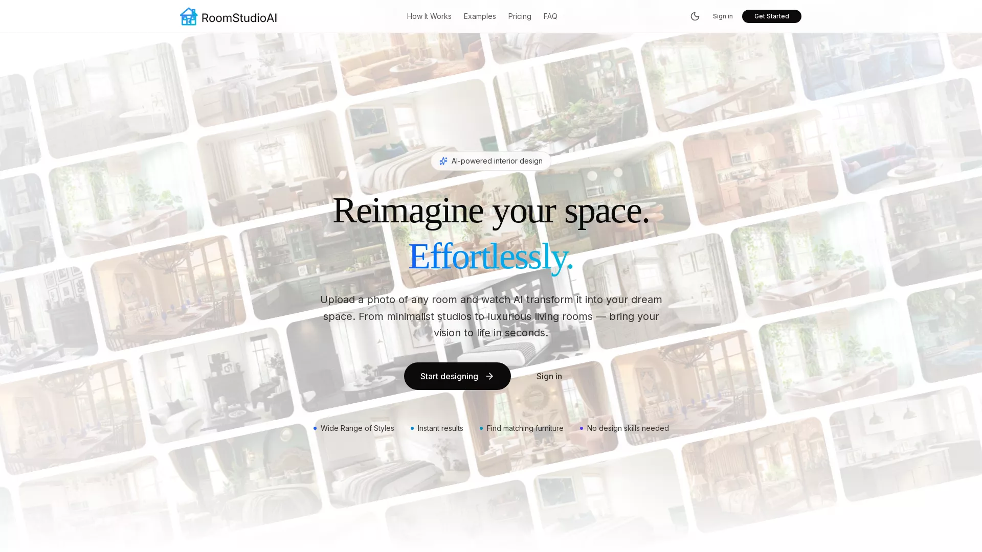 RoomStudioAI - Room Transformation Software Website Screenshot