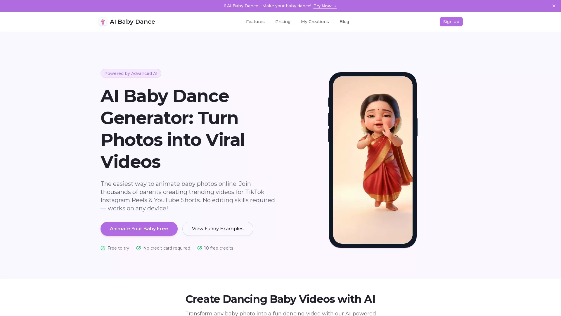 AIBabyDance - AI PhotoToVideo Website Screenshot