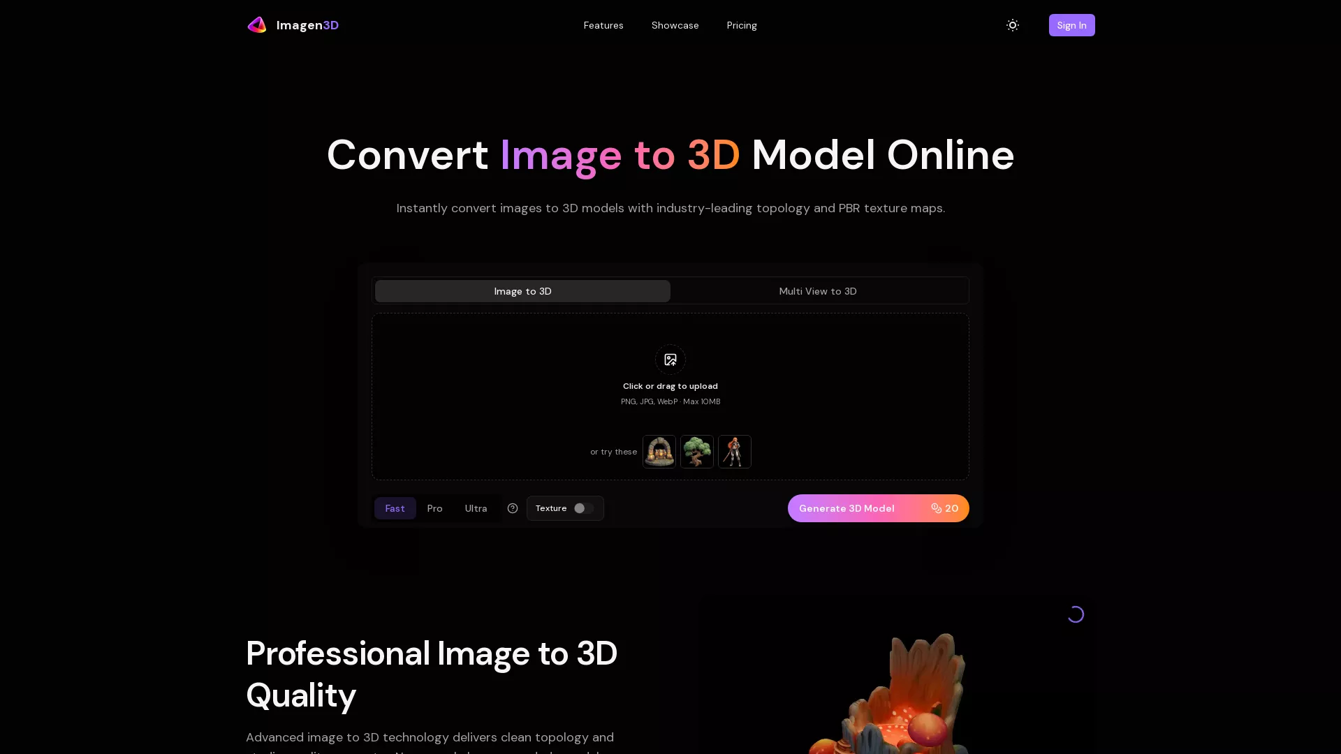 Imagen3D - AI 3D Model Generation Website Screenshot