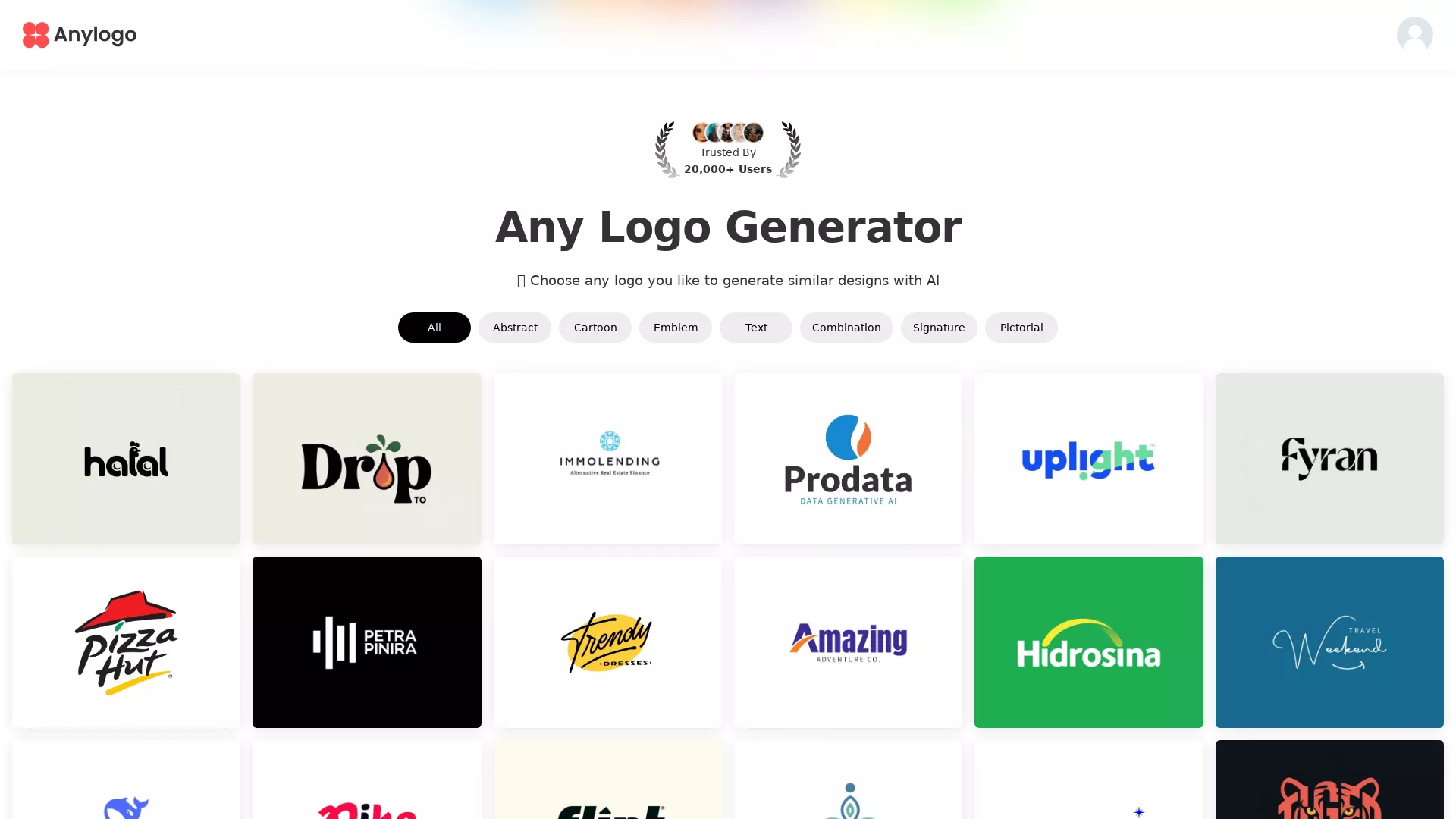 AnyLogoGenerator - AI Logo Generator Website Screenshot
