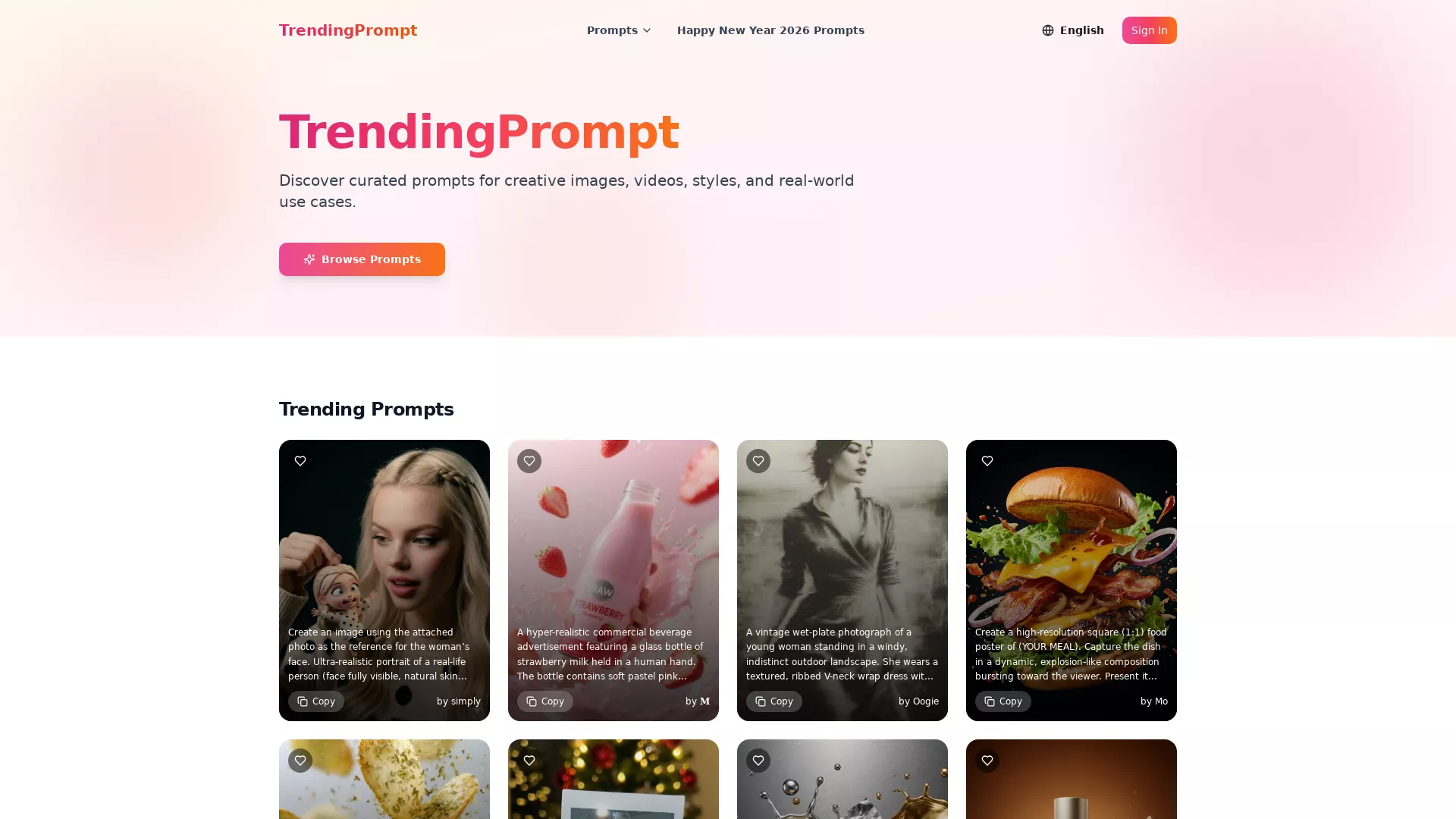 TrendingPromptAI - AI Photo Prompt Generator Website Screenshot