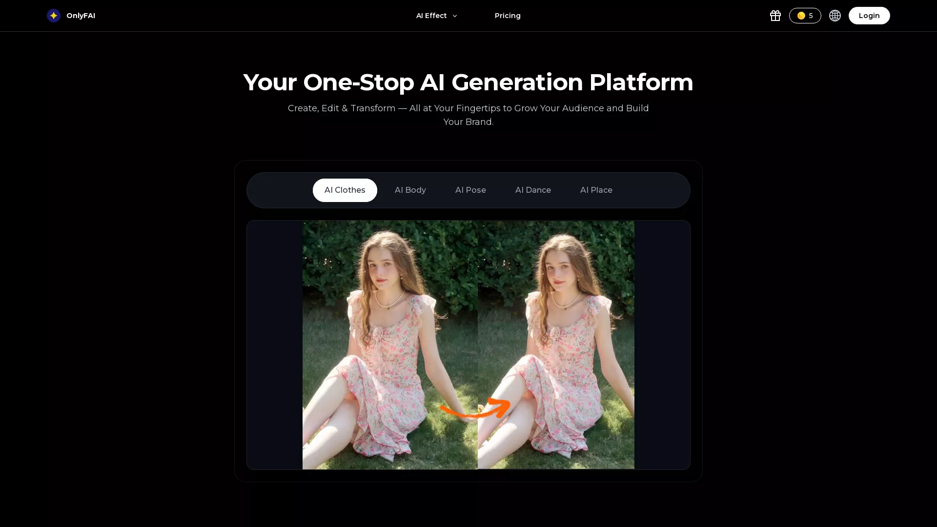 OnlyFAI - AI Content Creation Tool Website Screenshot