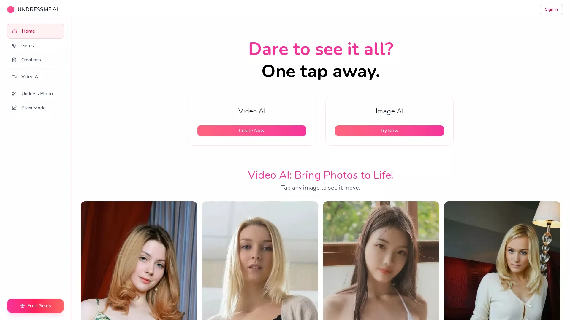 UndressMeAI - Adult Content Generator Website Screenshot