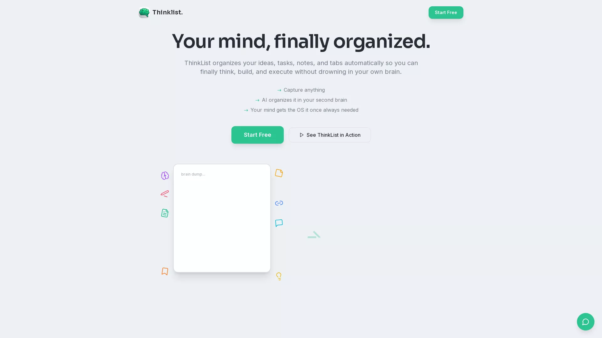 Thinklist - AI Productivity App Website Screenshot
