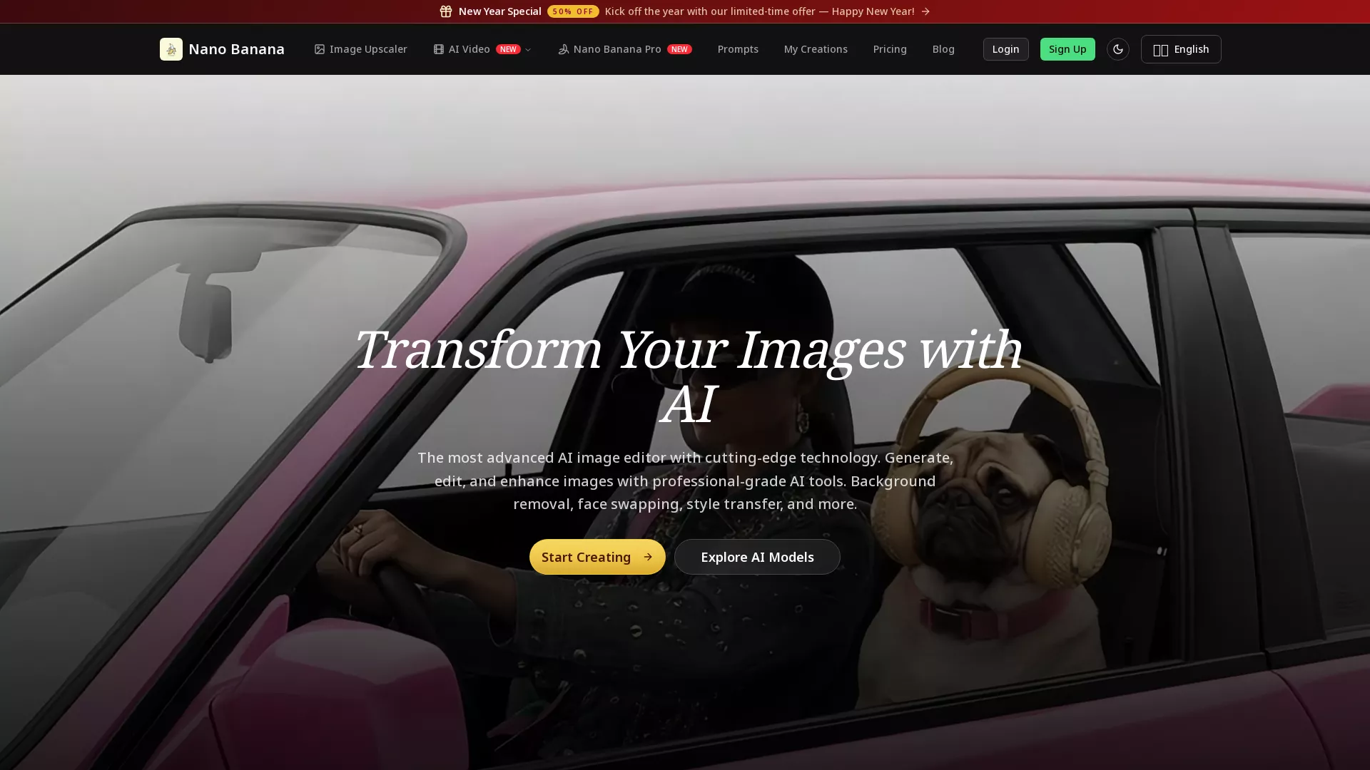 NanoBananaAI - AI Image Editing Tool Website Screenshot
