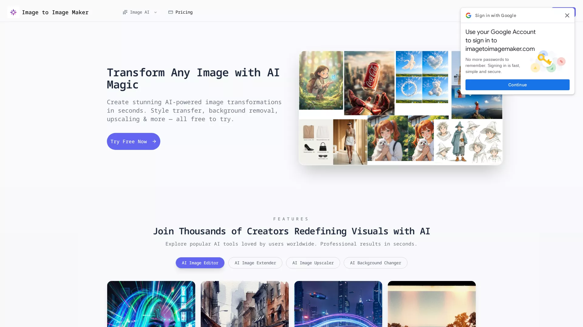 ImageToImageMaker - AIImageEditor Website Screenshot