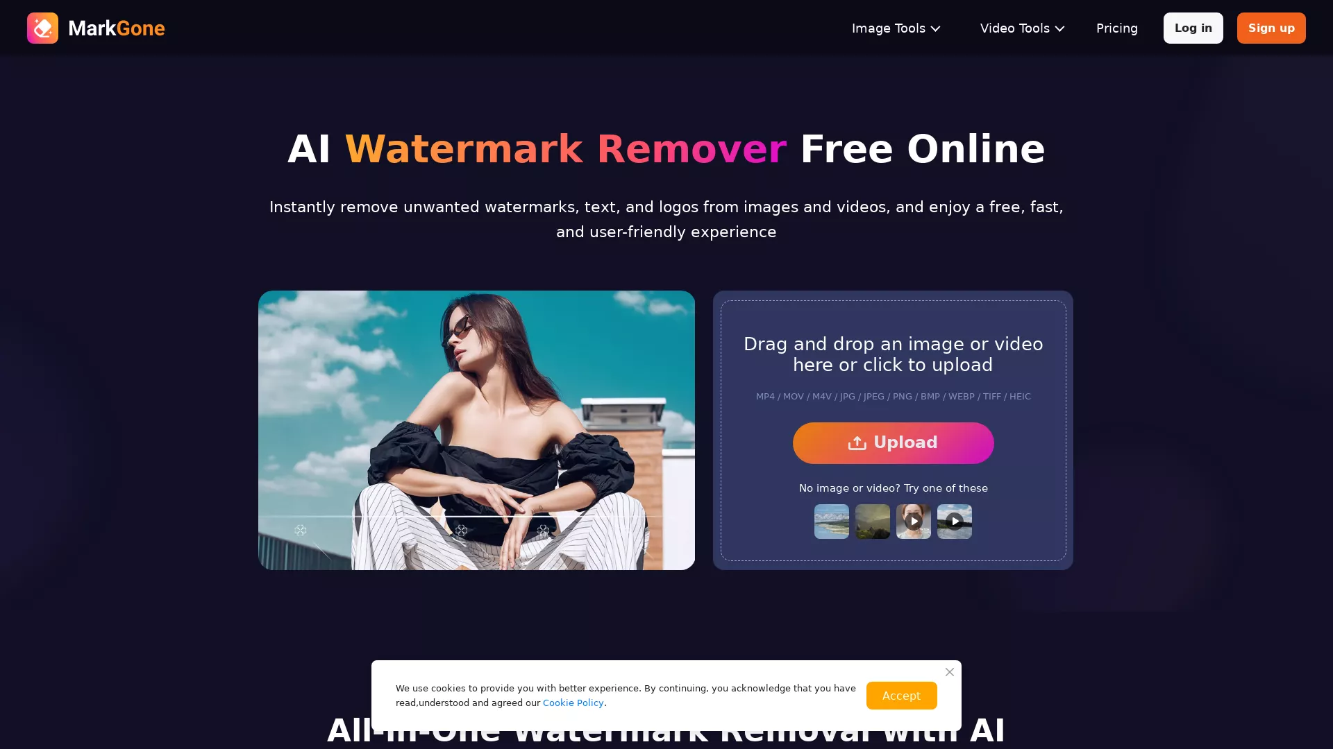 RemoveWatermark - AI Watermark Removal Website Screenshot