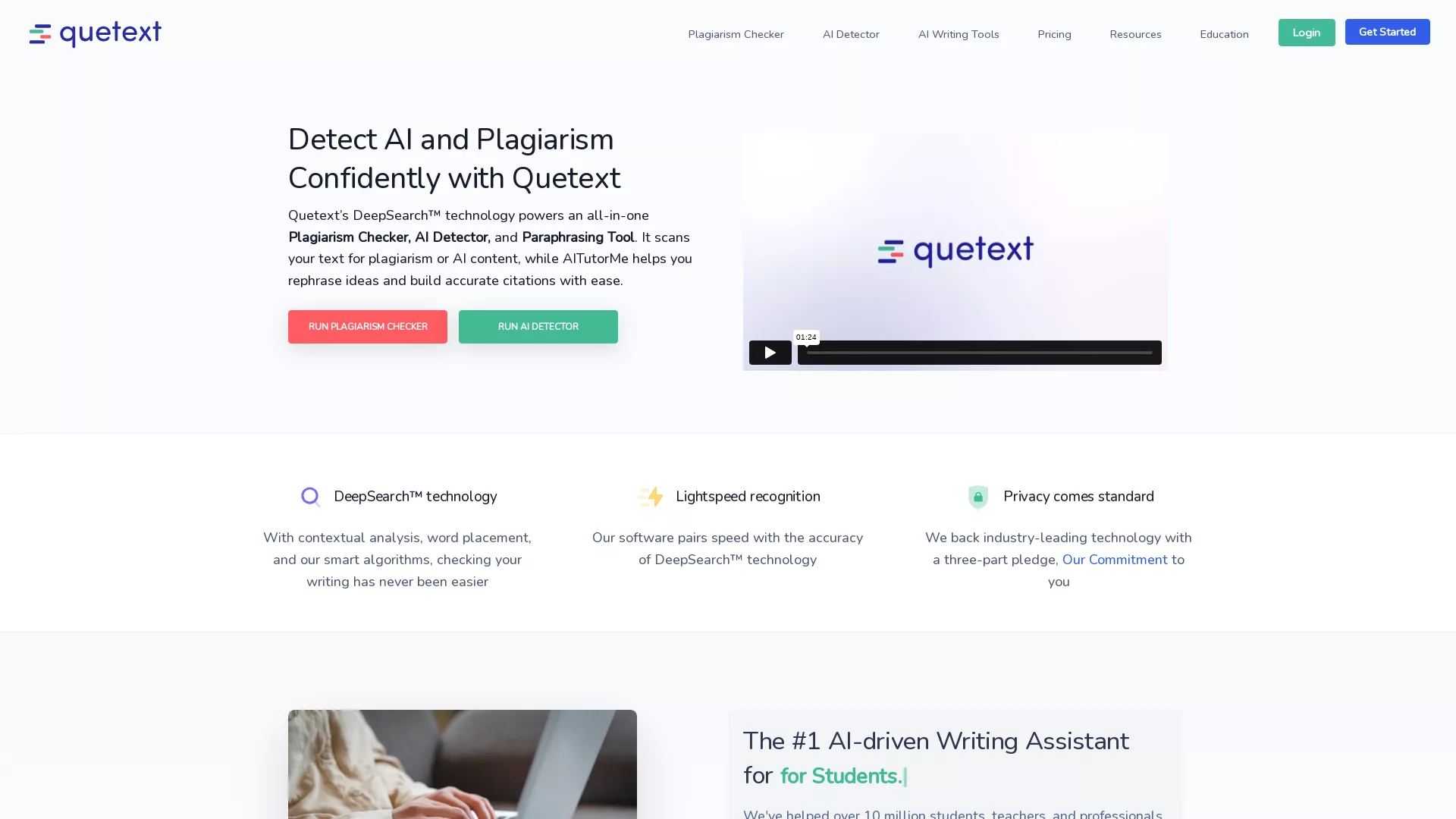 Quetext - AI Plagiarism Checker Website Screenshot