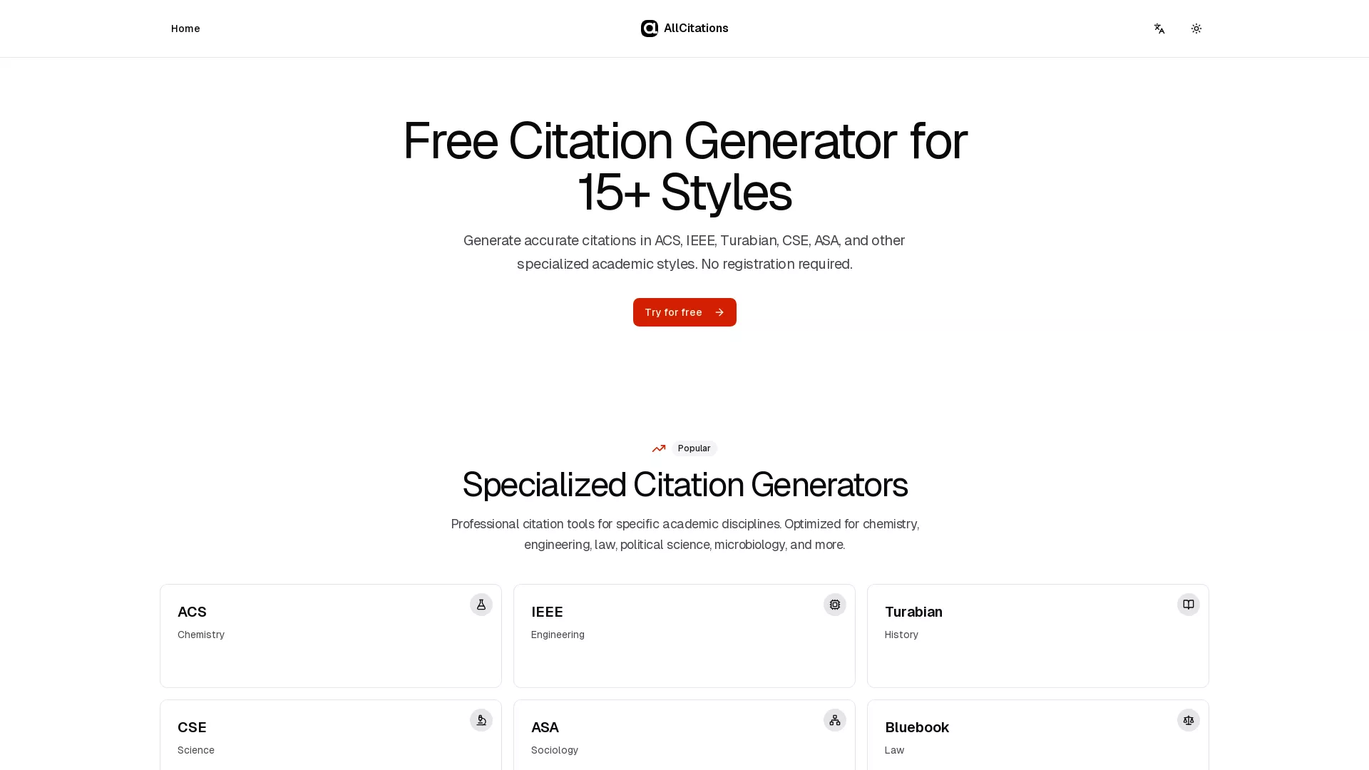 AllCitations - Academic Citation Generator Website Screenshot