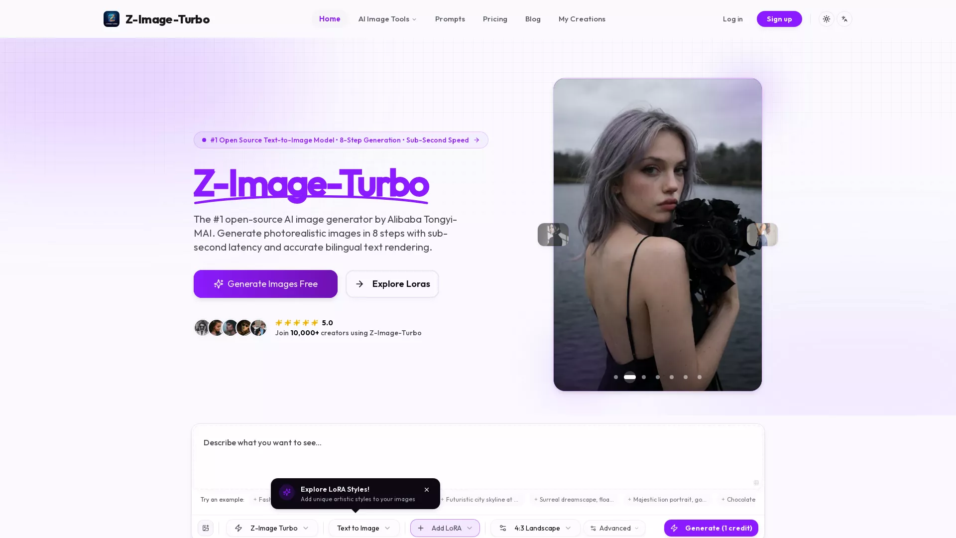 ZImageTurbo - AI TextToImage Generator Website Screenshot