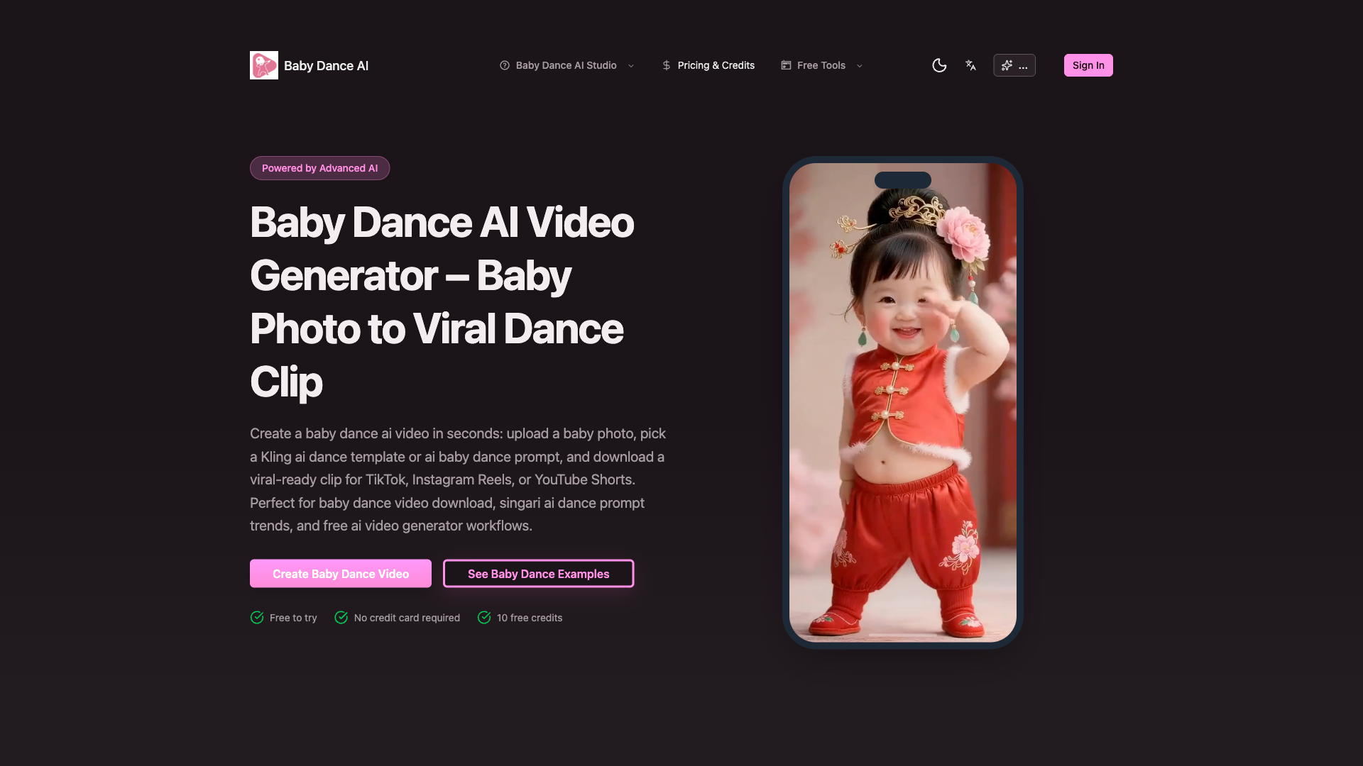 BabyDanceAi - AI Baby Dance Video Generator Website Screenshot