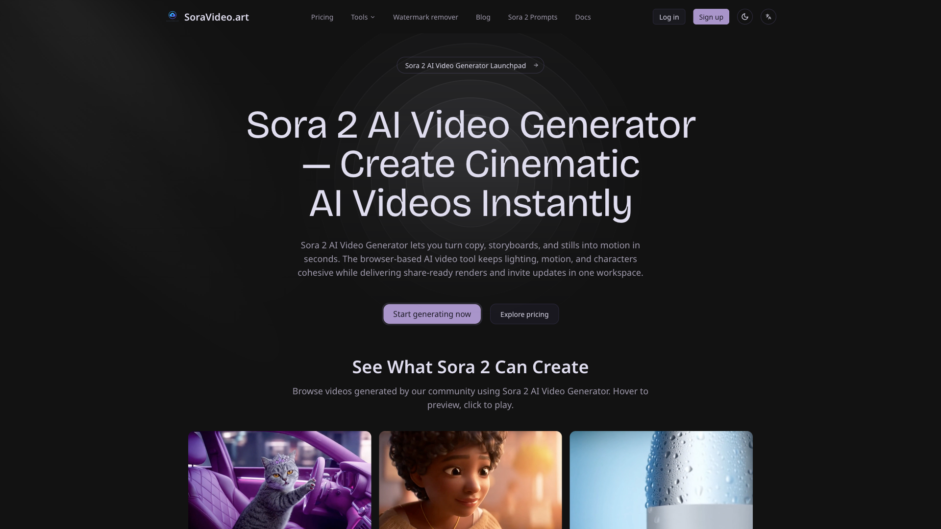 SoraVideo - AI Video Generation Website Screenshot