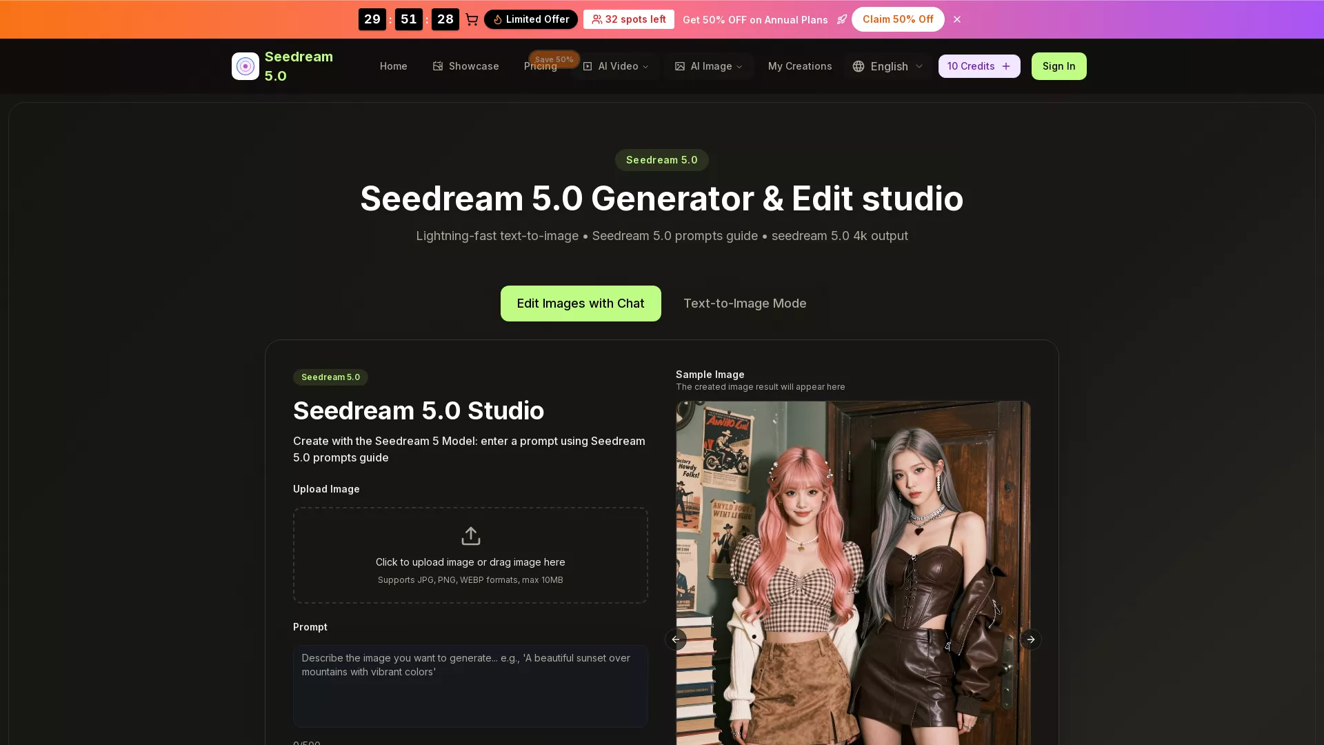 Seedream5AI - AI Image Generation Tool Website Screenshot