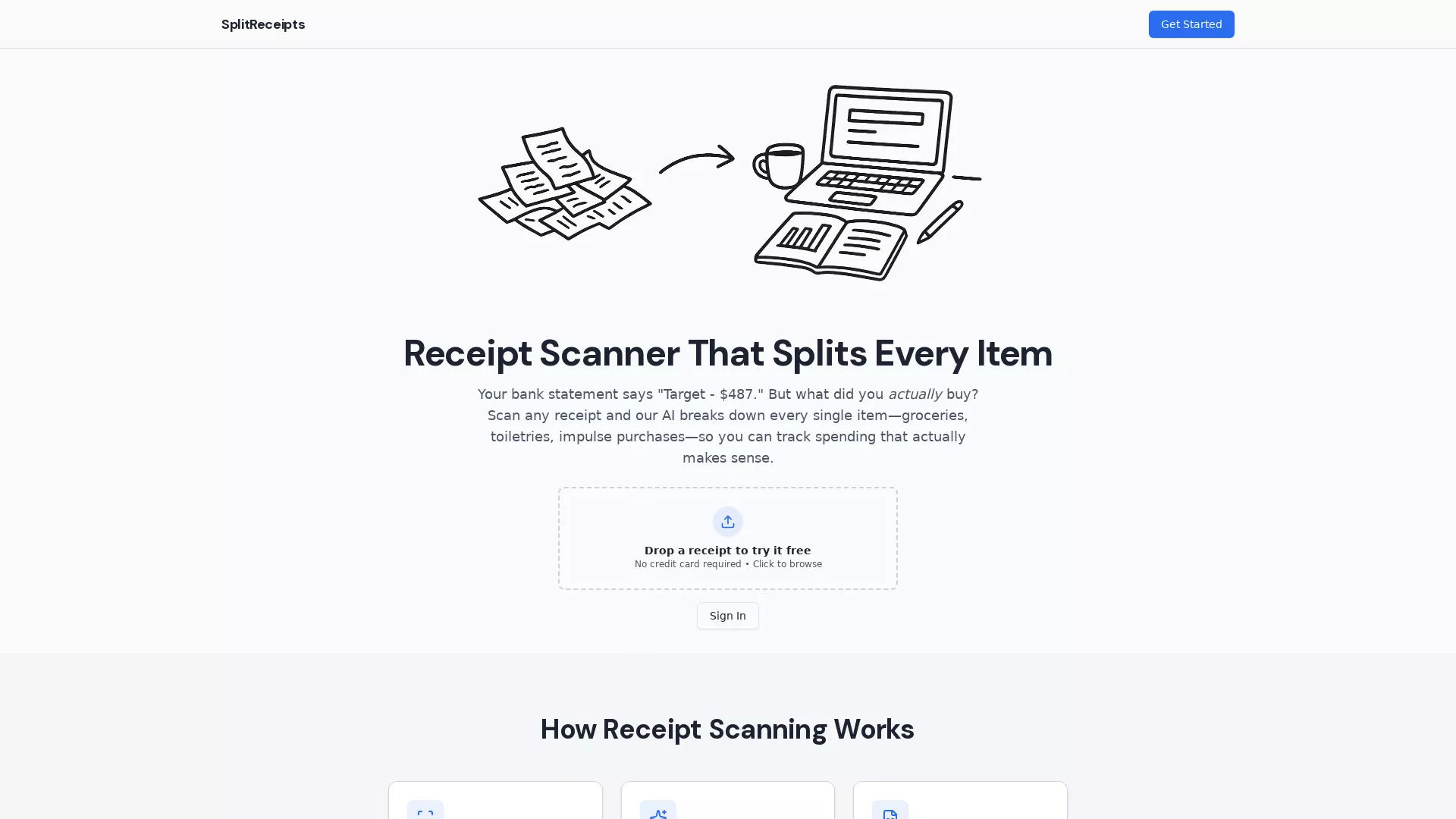 SplitReceipts - AI Receipt Scanning Website Screenshot
