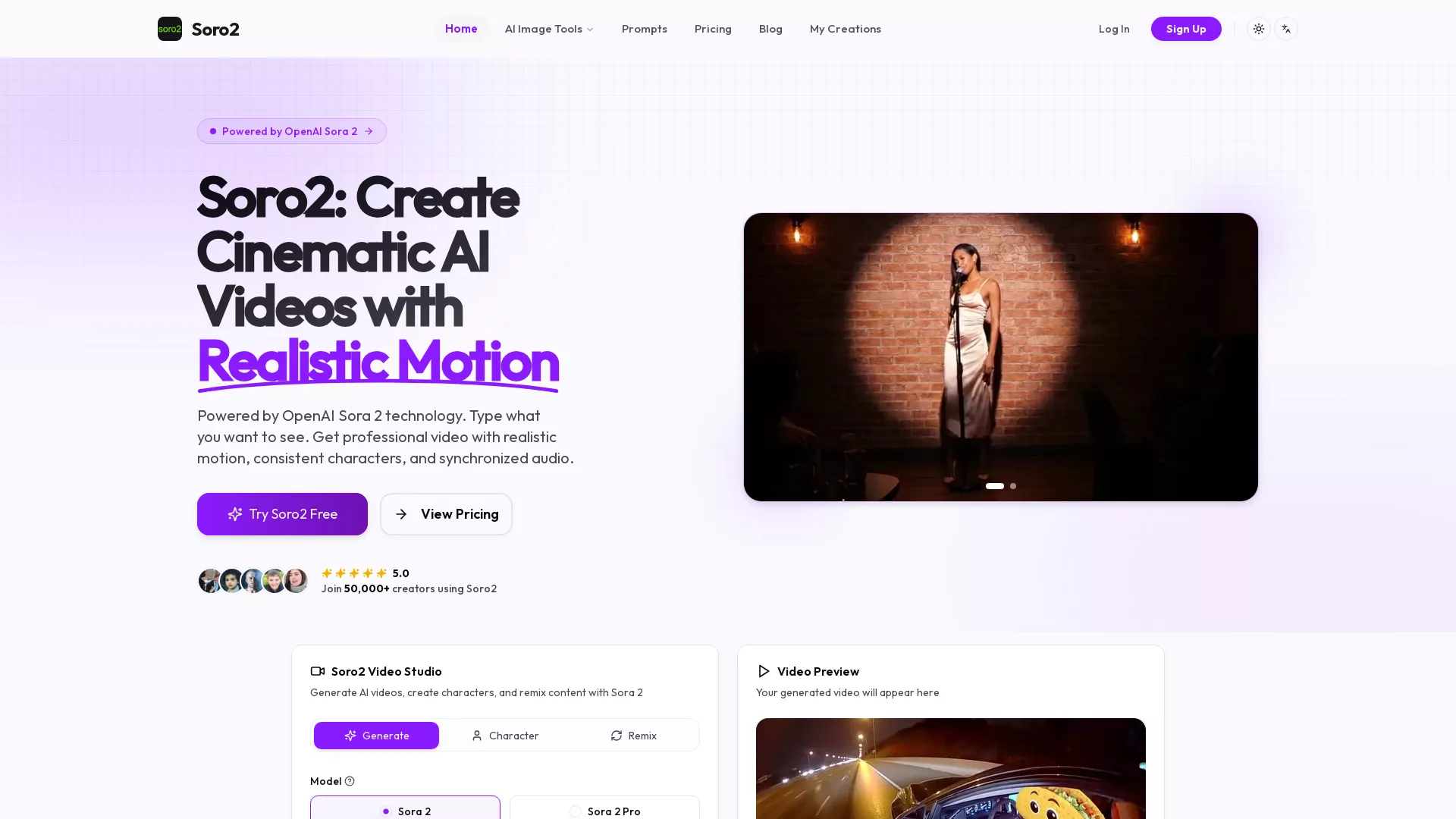 Soro2 - AI Video Generation Tool Website Screenshot