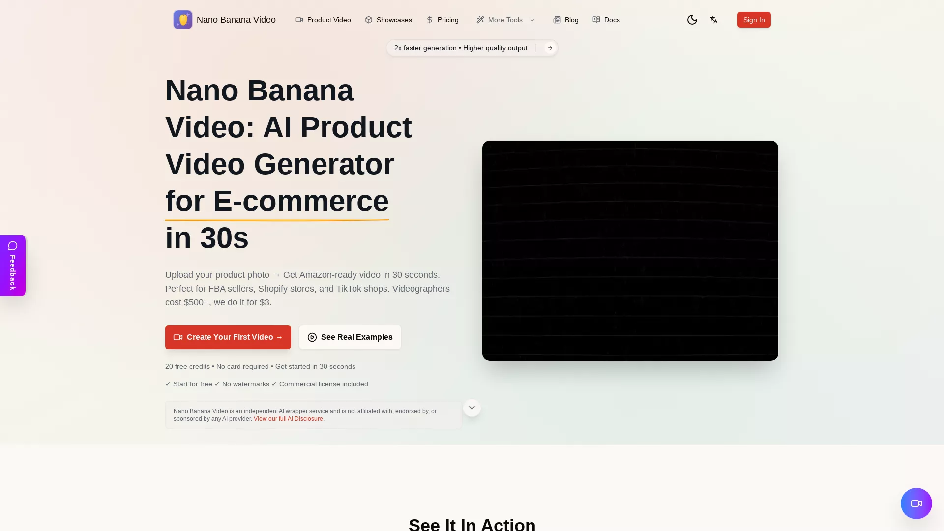 NanaBananaVideo - AI E-Commerce Video Generator Website Screenshot