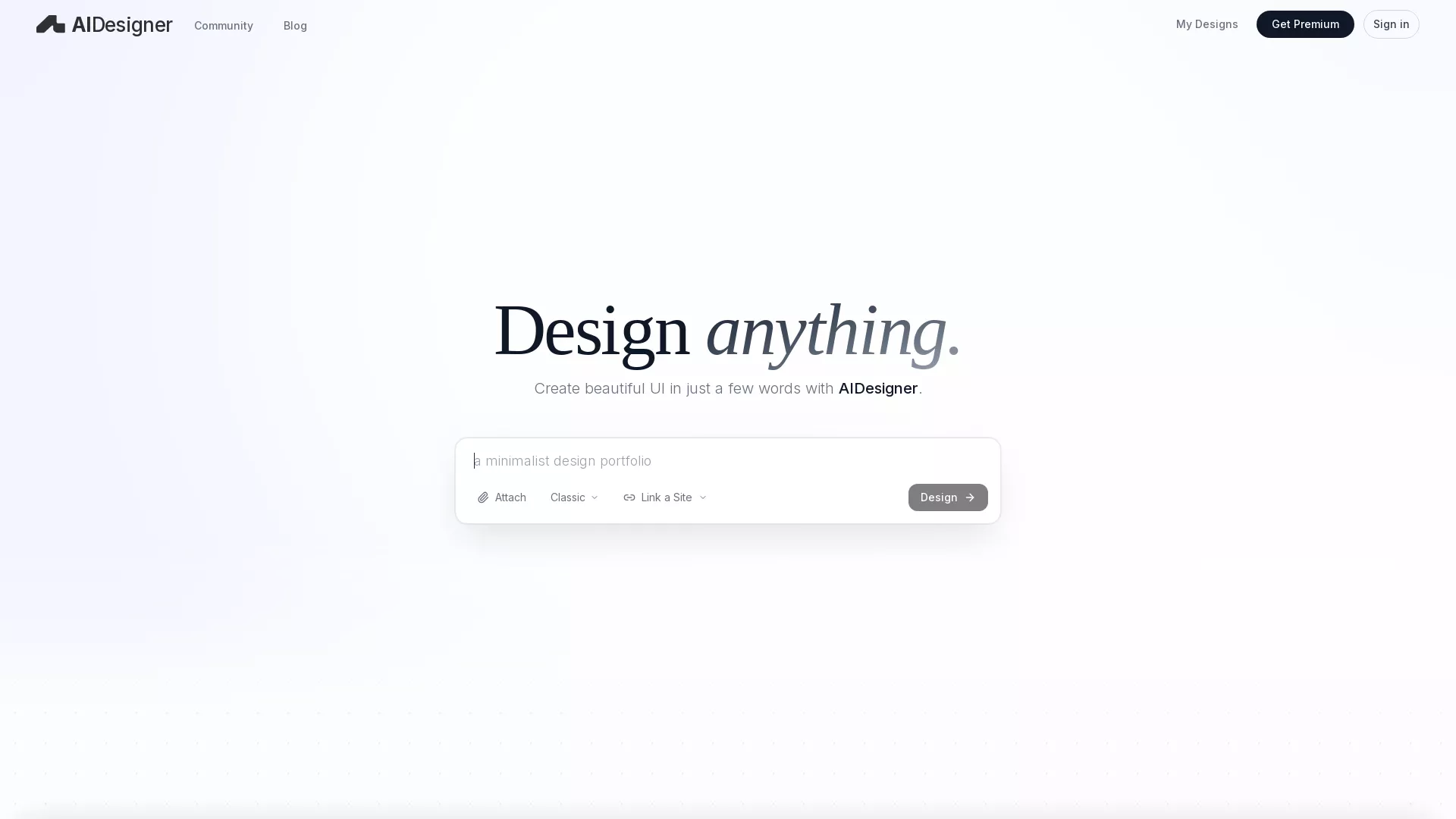 AIDesigner - AI UI Design Tool Website Screenshot