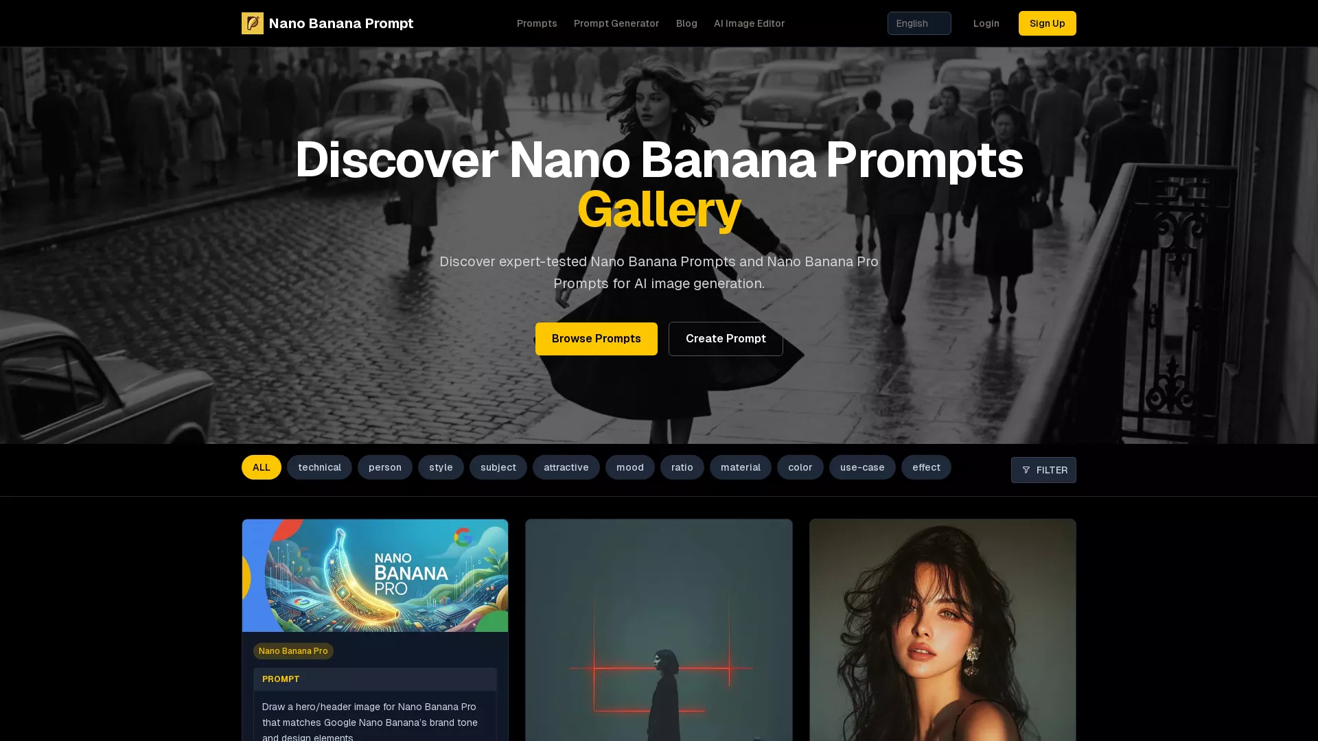 NanoBananaPrompts - Nano Banana Prompt Library Website Screenshot