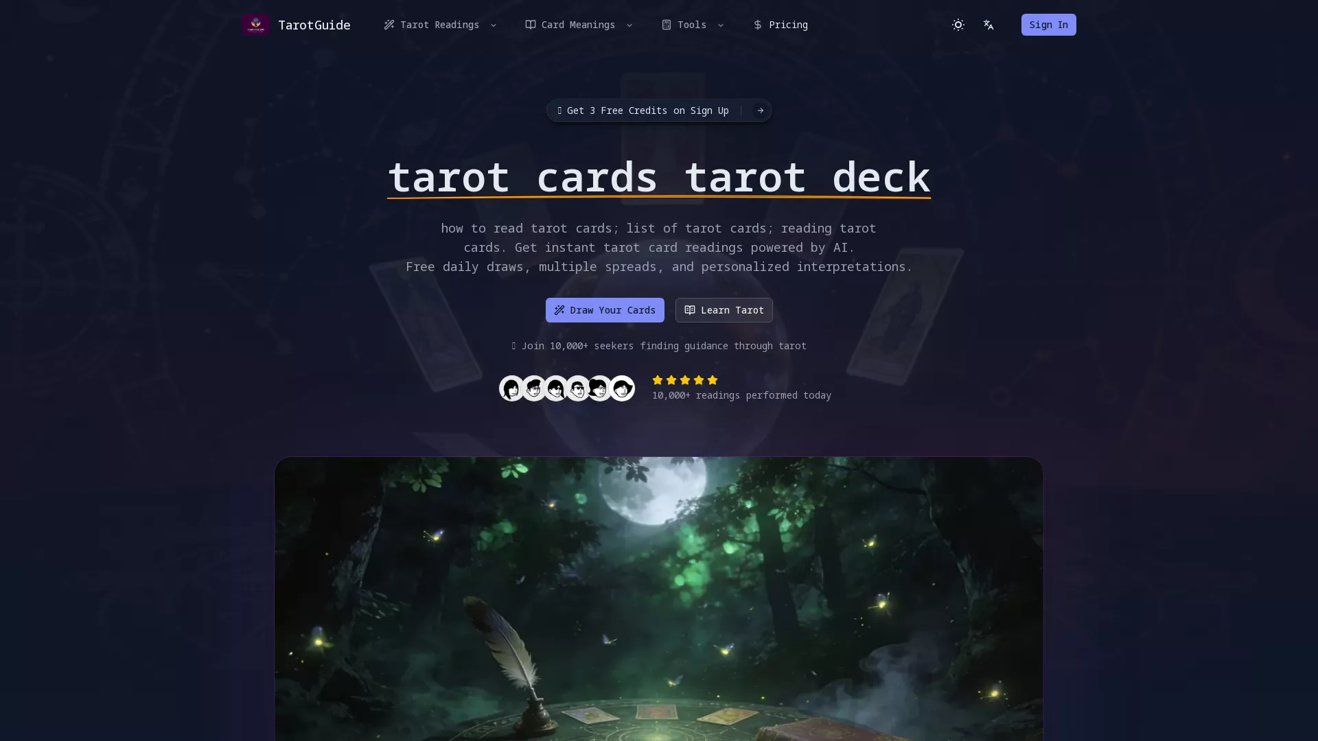 TarotGuide - AI Tarot Reading Tool Website Screenshot