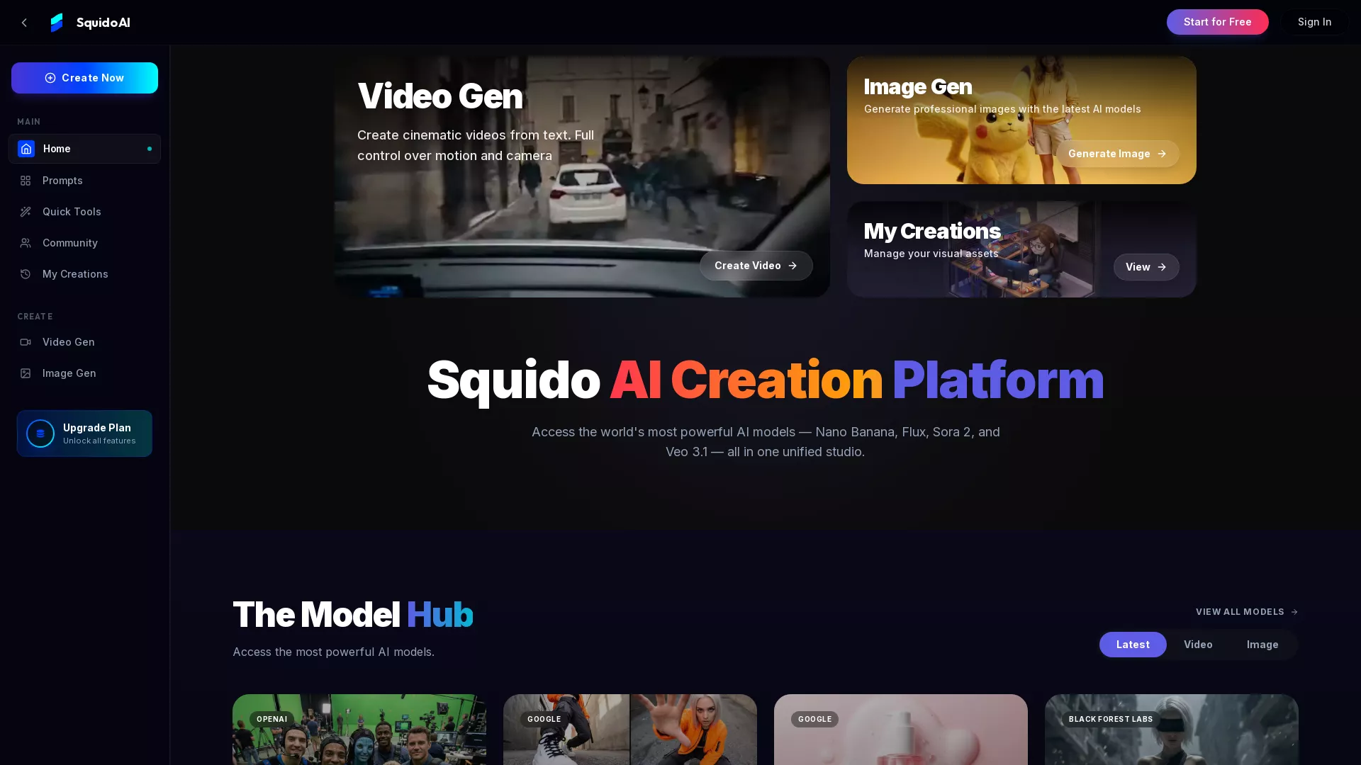 SquidoAI - AI Video Image Generation Website Screenshot