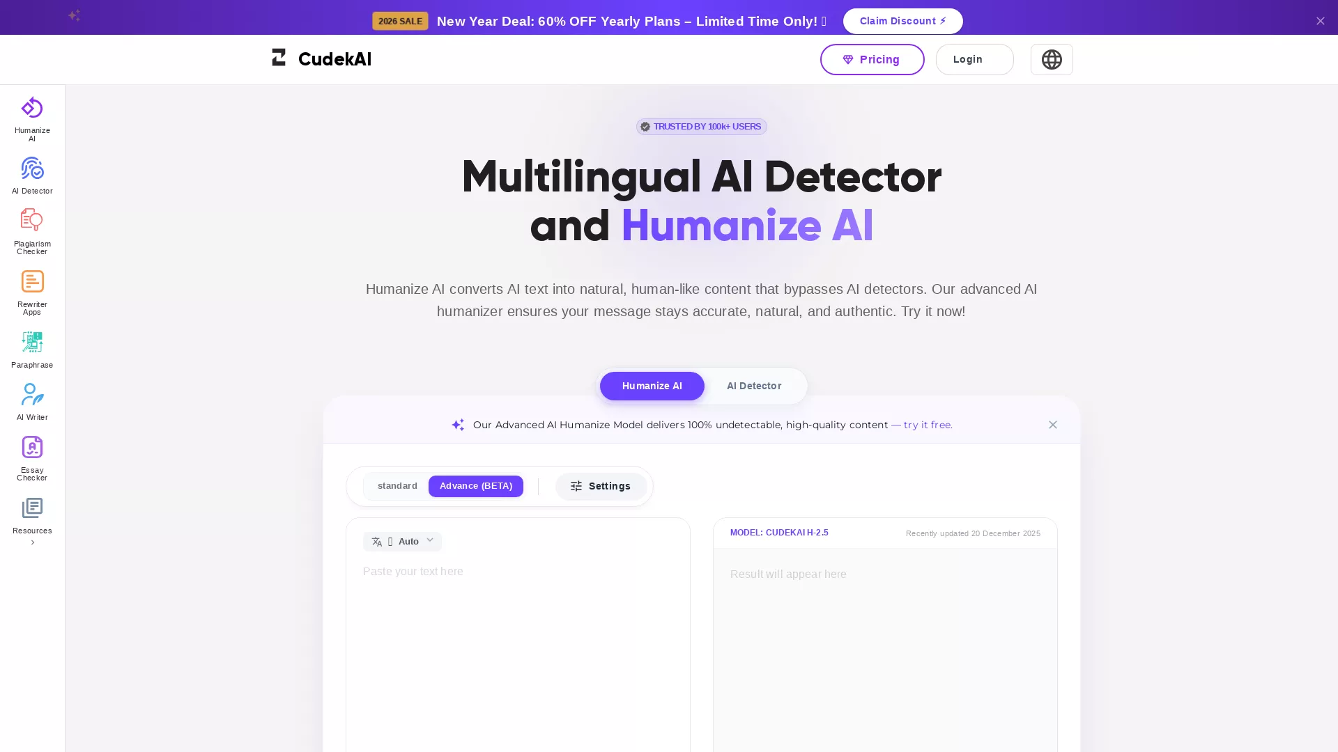 CudekAI - AI Content Detection Tool Website Screenshot