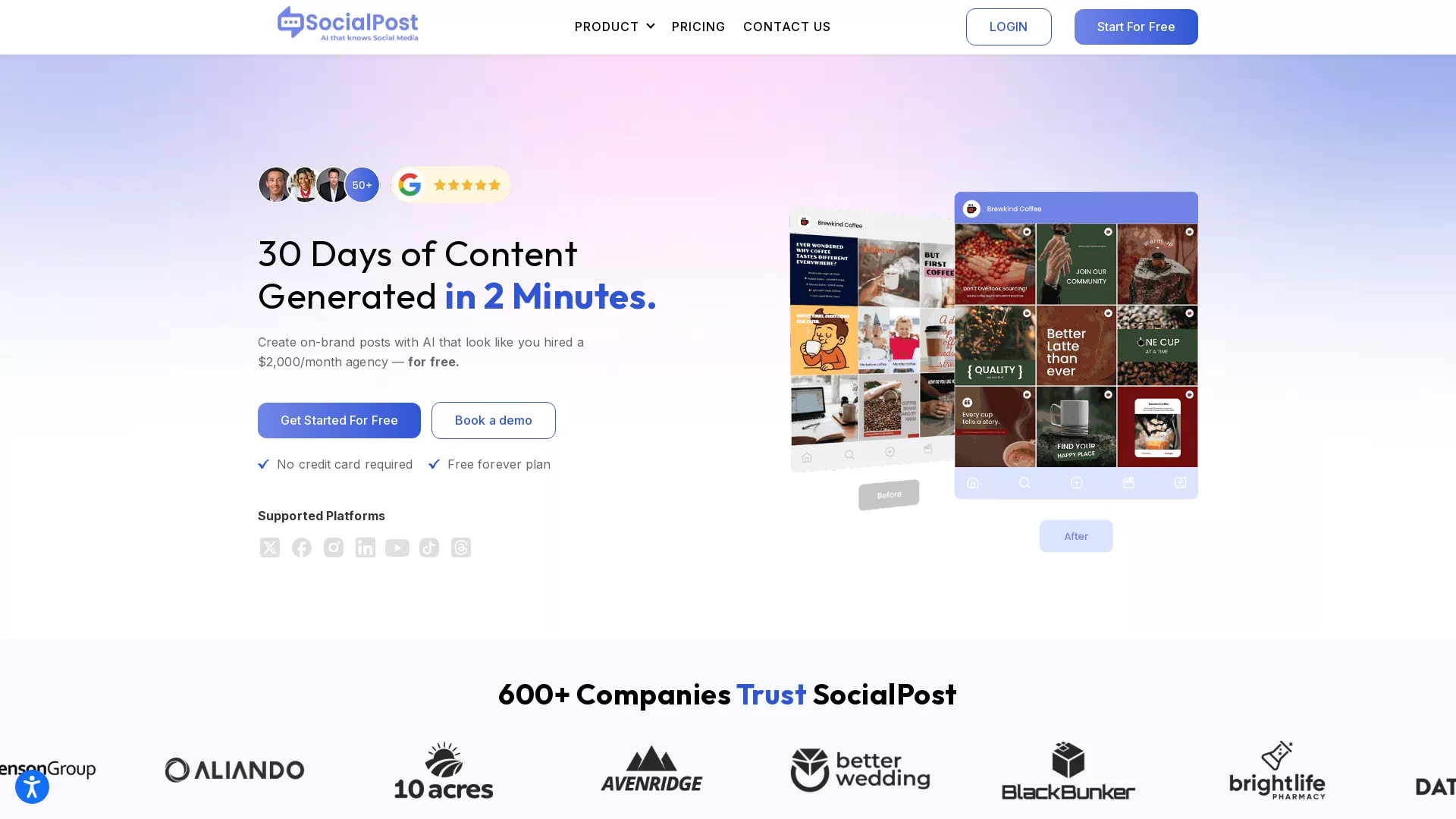 SocialPost - AI Social Media Content Generator Website Screenshot