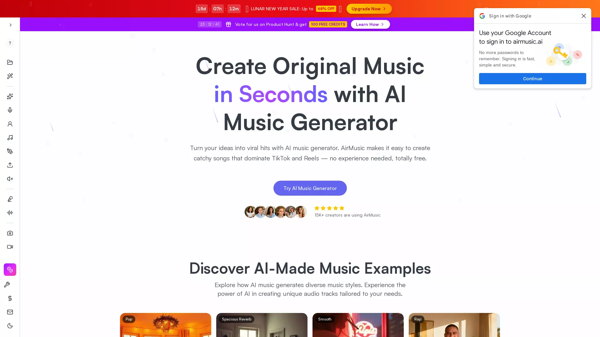 AirMusic - AI Music Generation Website Screenshot