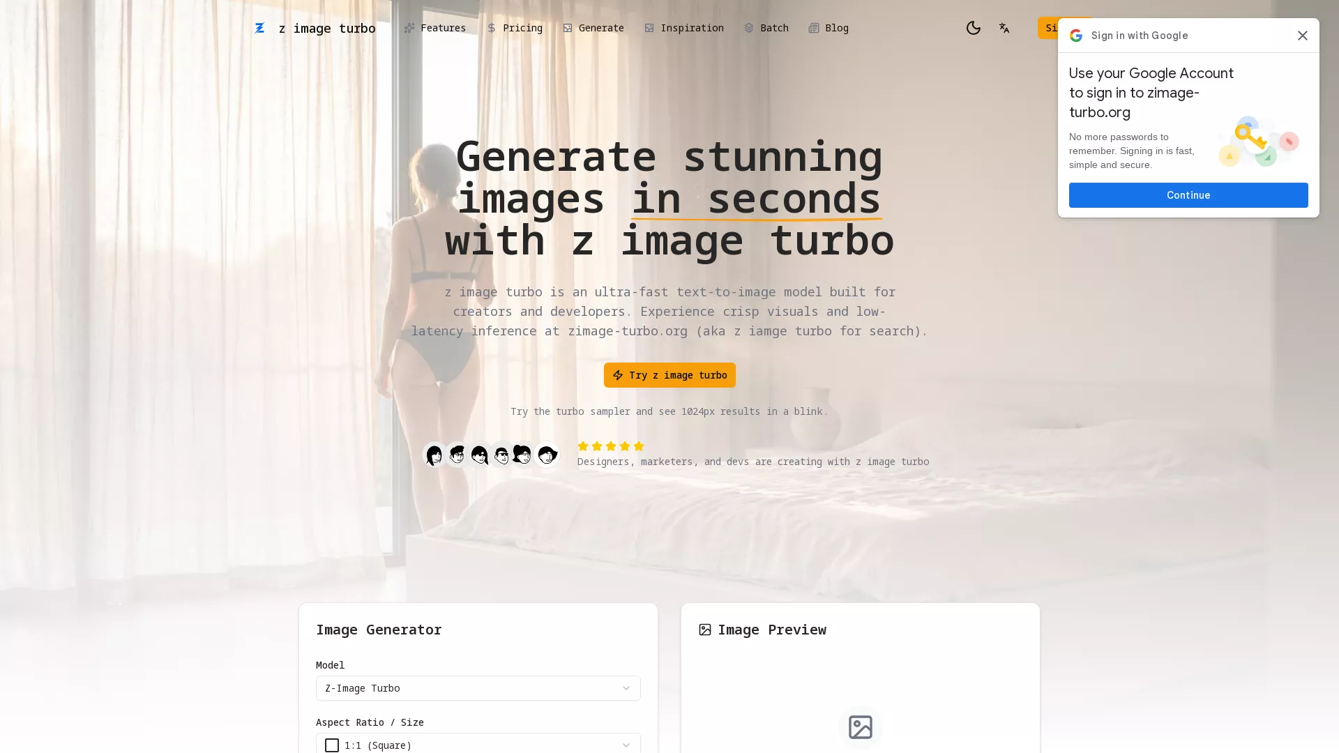 ZImageTurbo - AI TextToImage Generator Website Screenshot