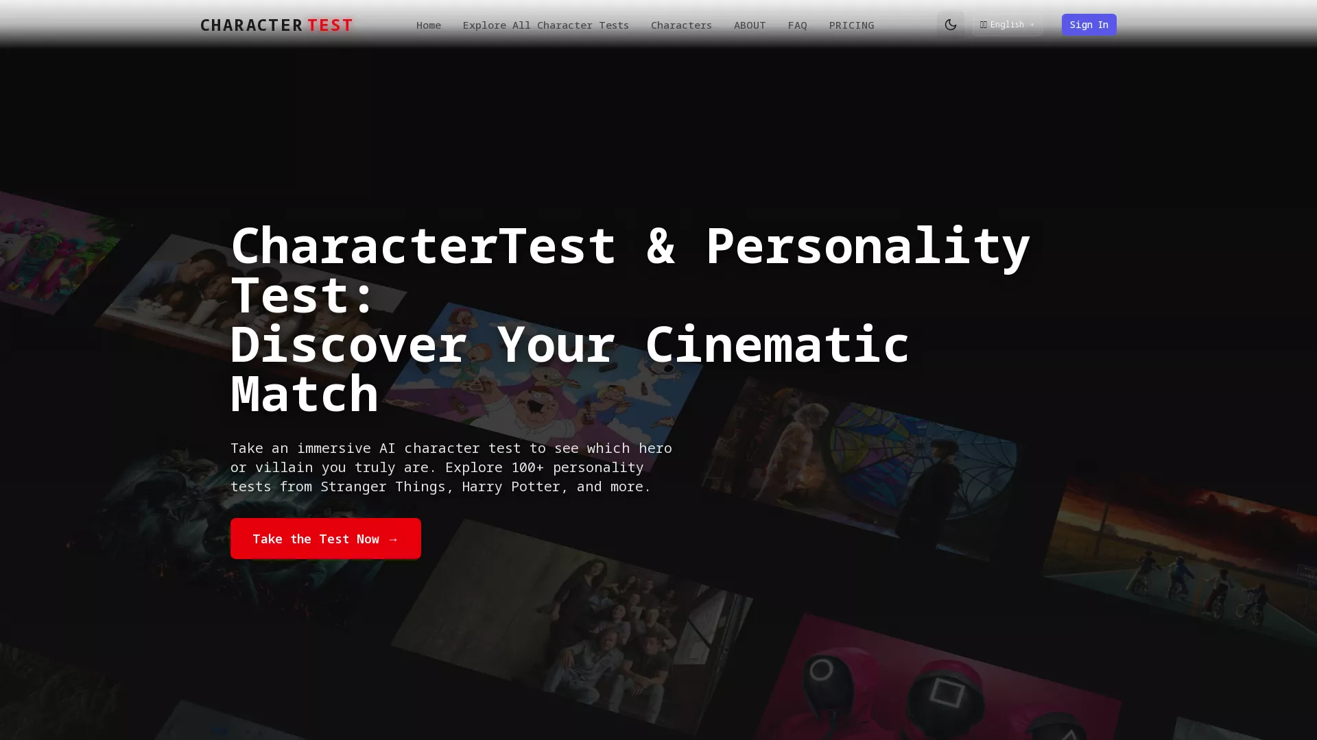 CharacterTest - AI Personality Matching Website Screenshot