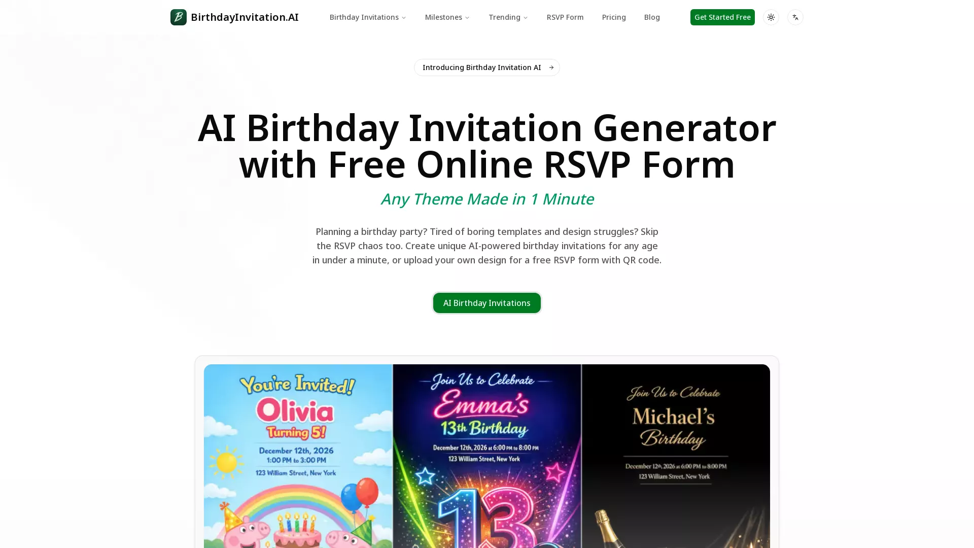 BirthdayInvitationAI - Event Invitation Generator Website Screenshot