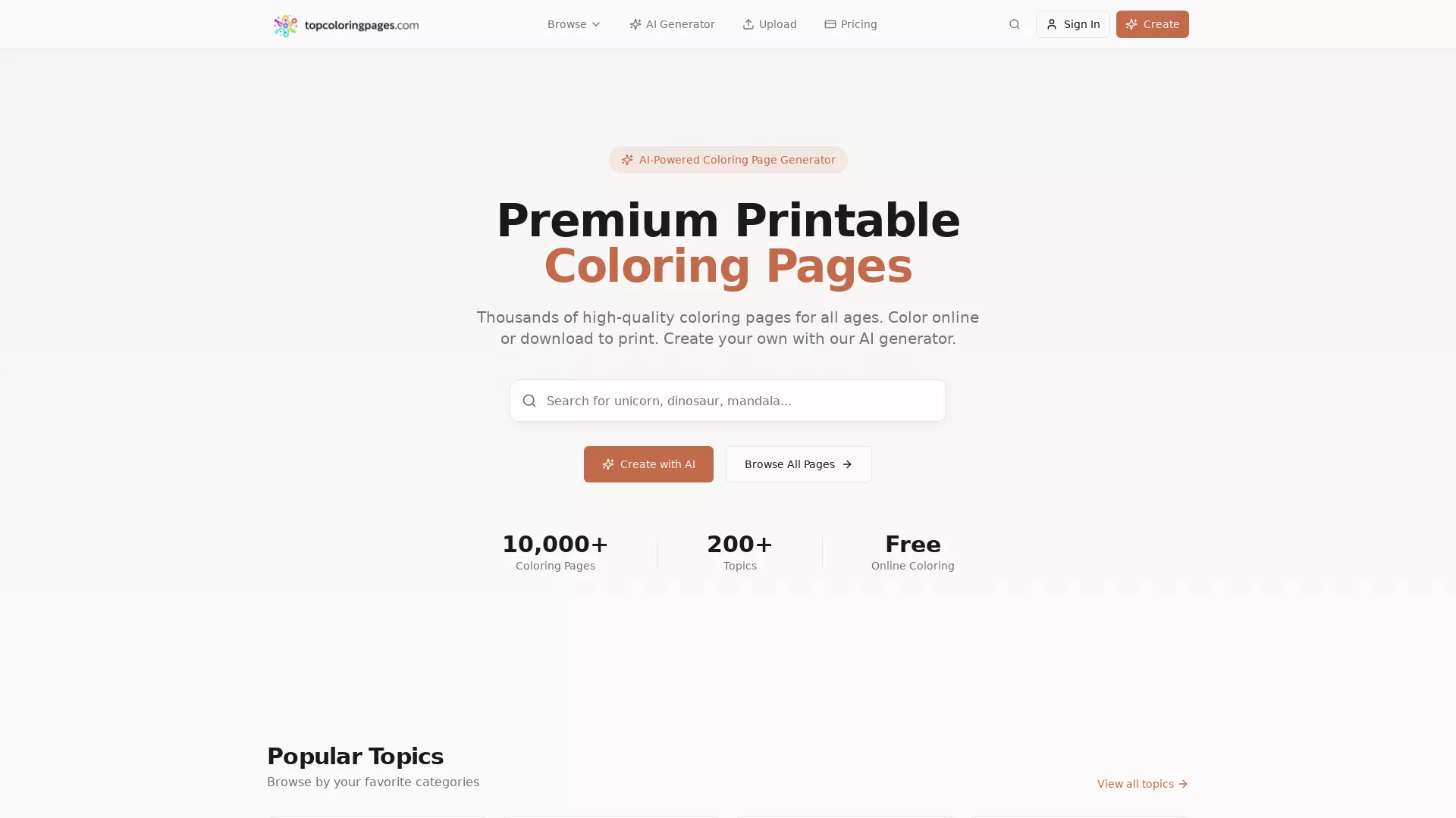 AI Coloring Page Generator - AI Coloring Pages Website Screenshot
