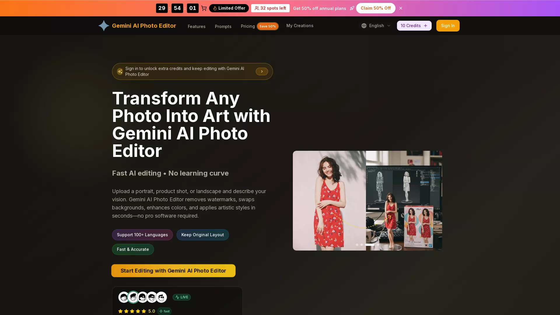 GeminiAIPhotoEditor - Gemini AI Photo Editor Website Screenshot