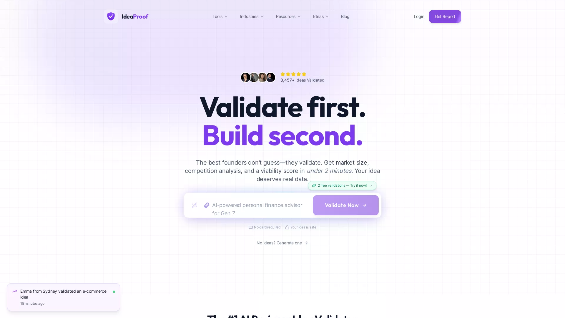 IdeaProof - Startup Idea Validation Website Screenshot