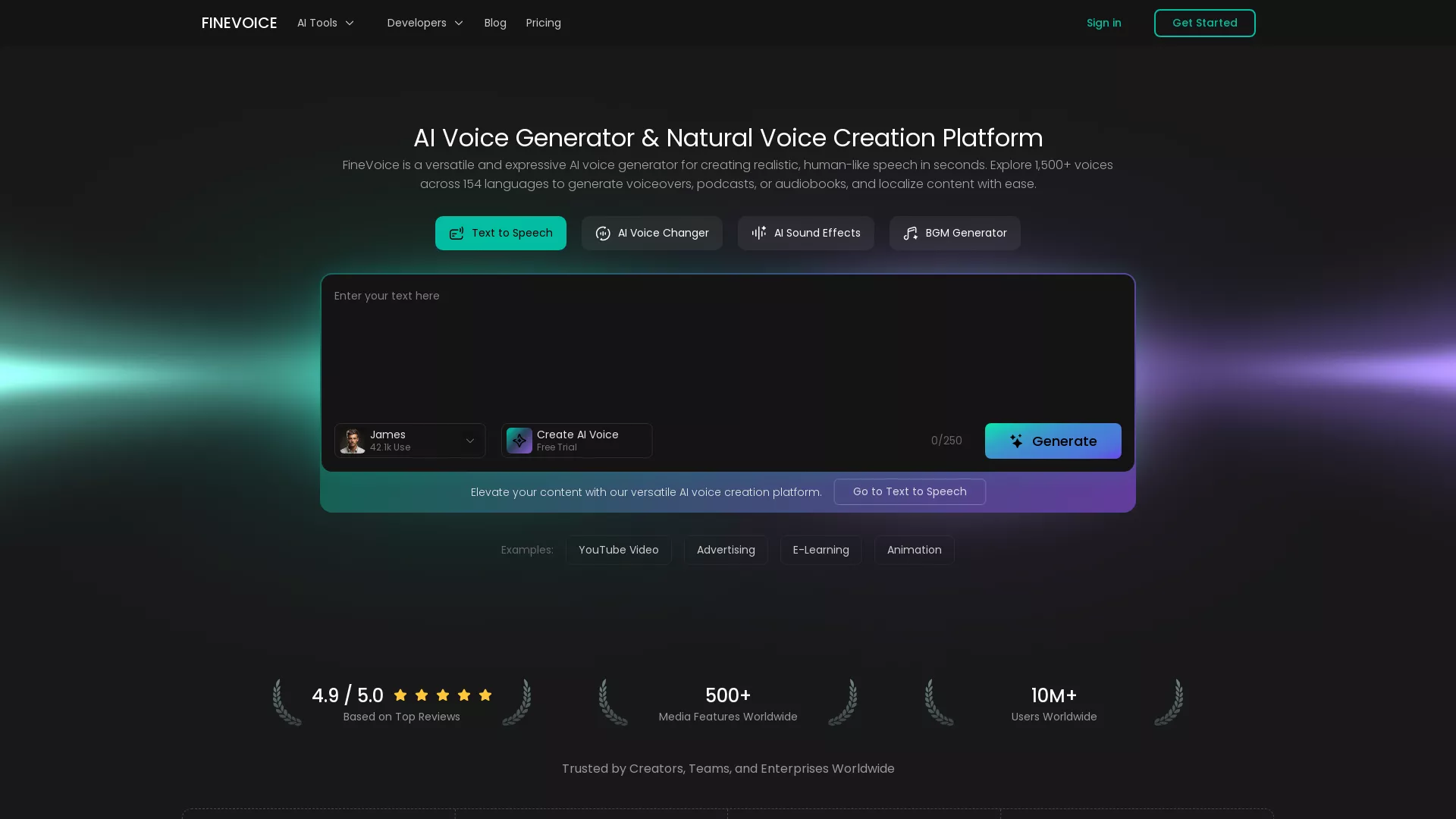 FineVoice - AI Voice Generation Website Screenshot