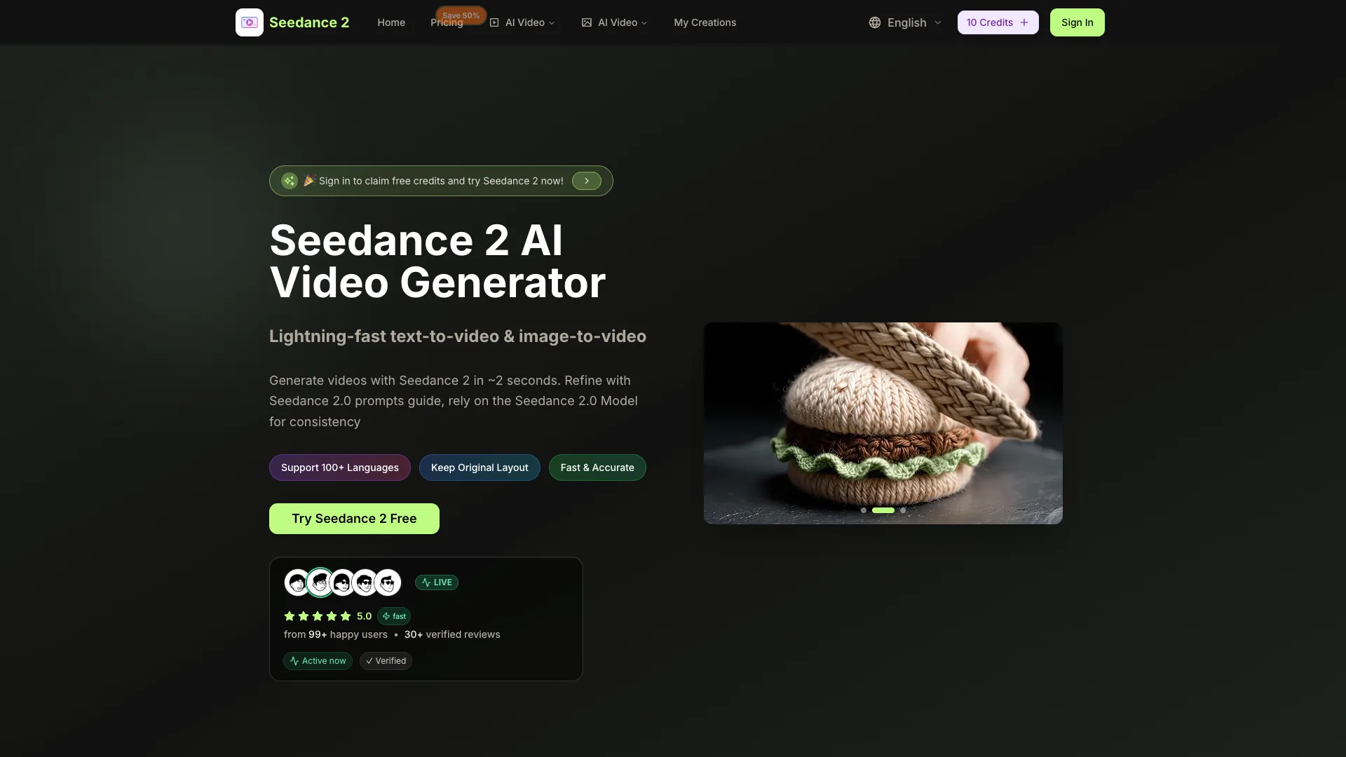 Seedance - Seeadance 2 Video AI Website Screenshot