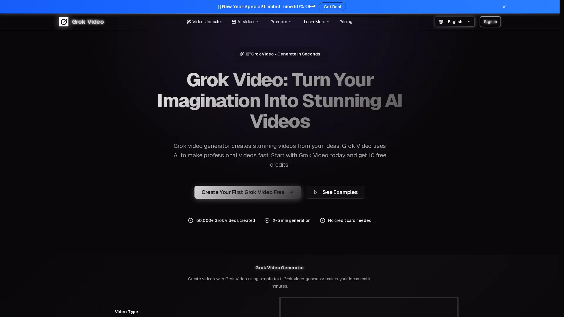 GrokVideo - AI Video Creation Tool Website Screenshot